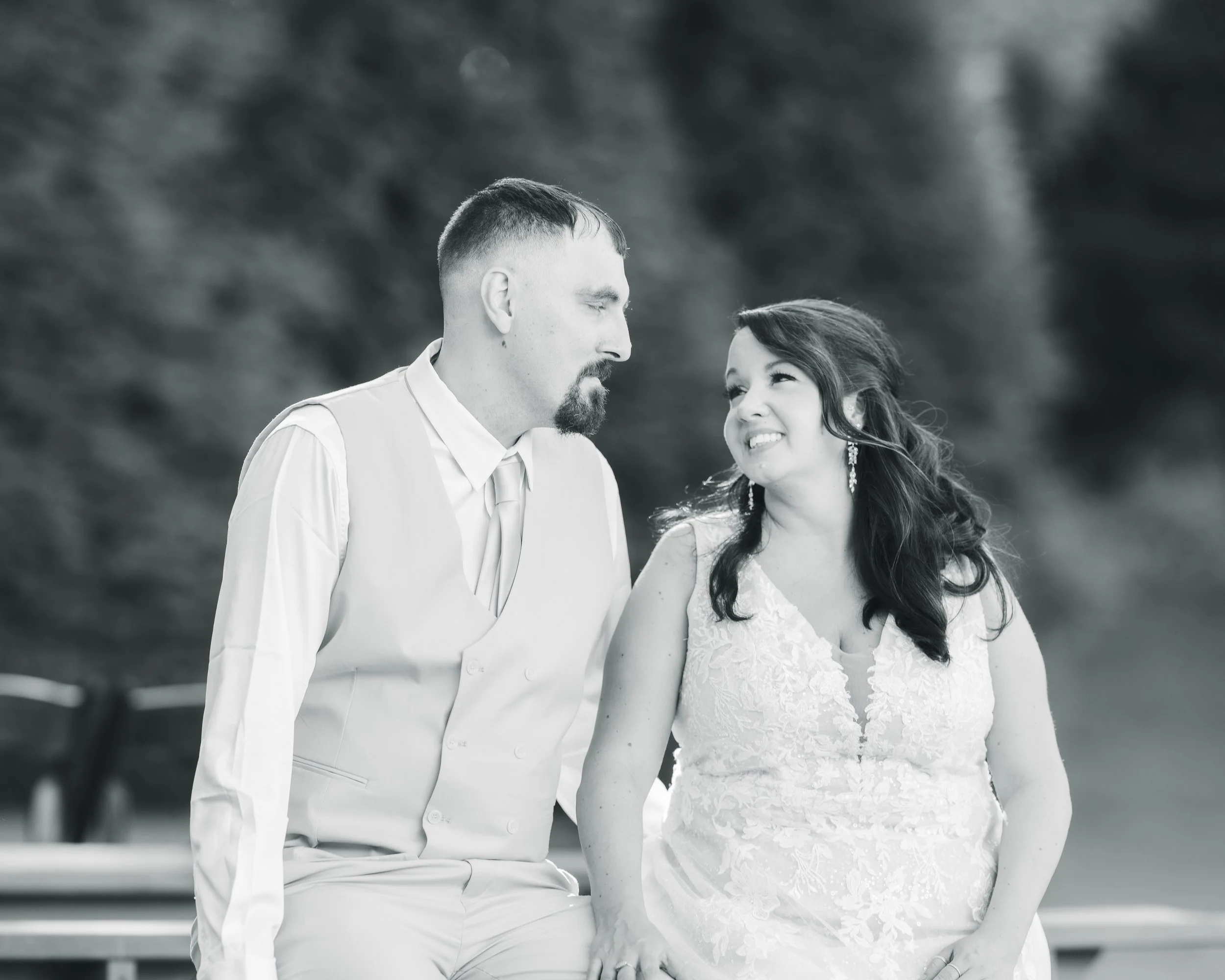 white oak farm with wedding couple