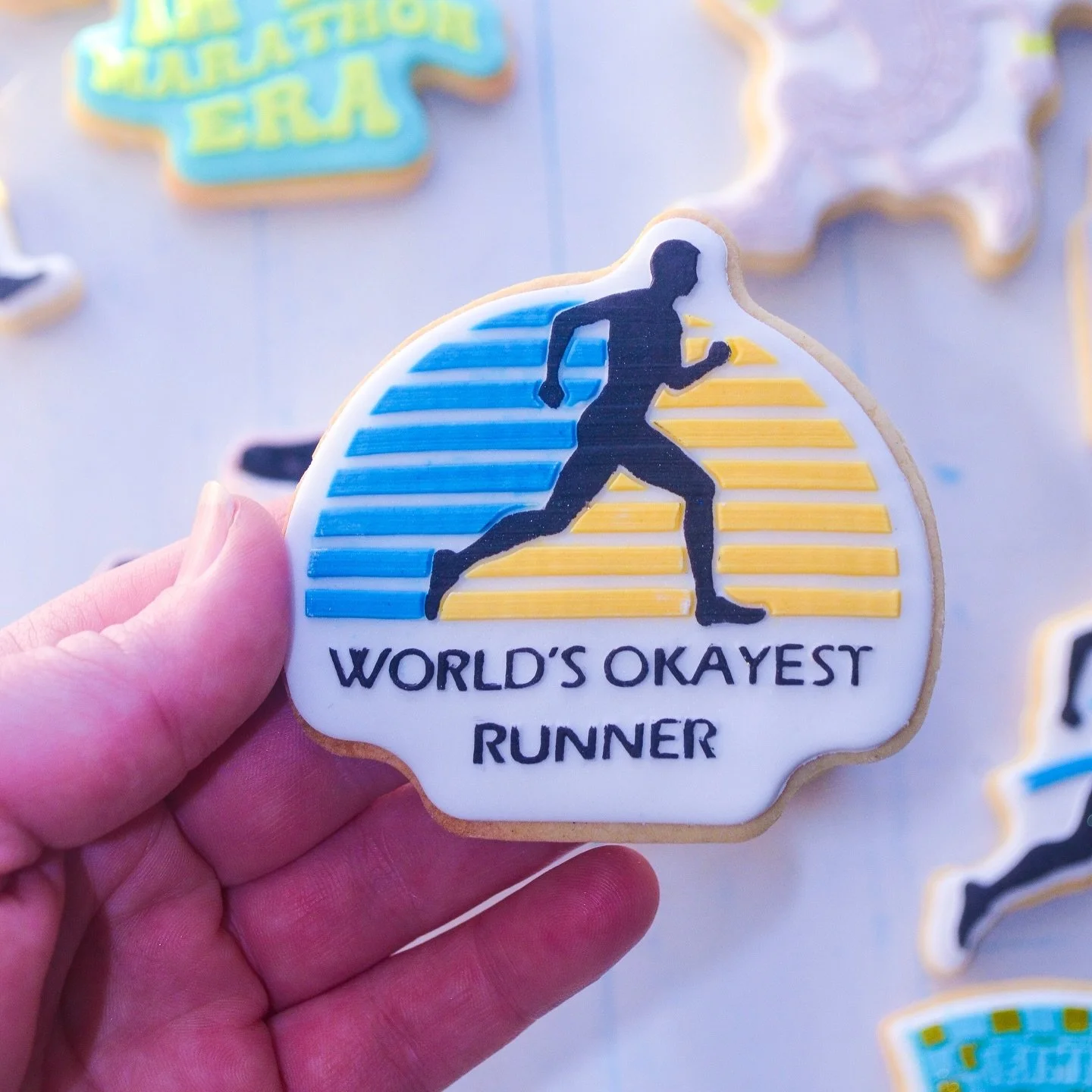Throwing it back two years to one of the most memorable sets I&rsquo;ve ever created! 🍪🏃&zwj;♂️

These were made for a marathon fanatic who had a literal &ldquo;burst&rdquo; of bad luck&hellip; his appendix decided to check out right before the Gol