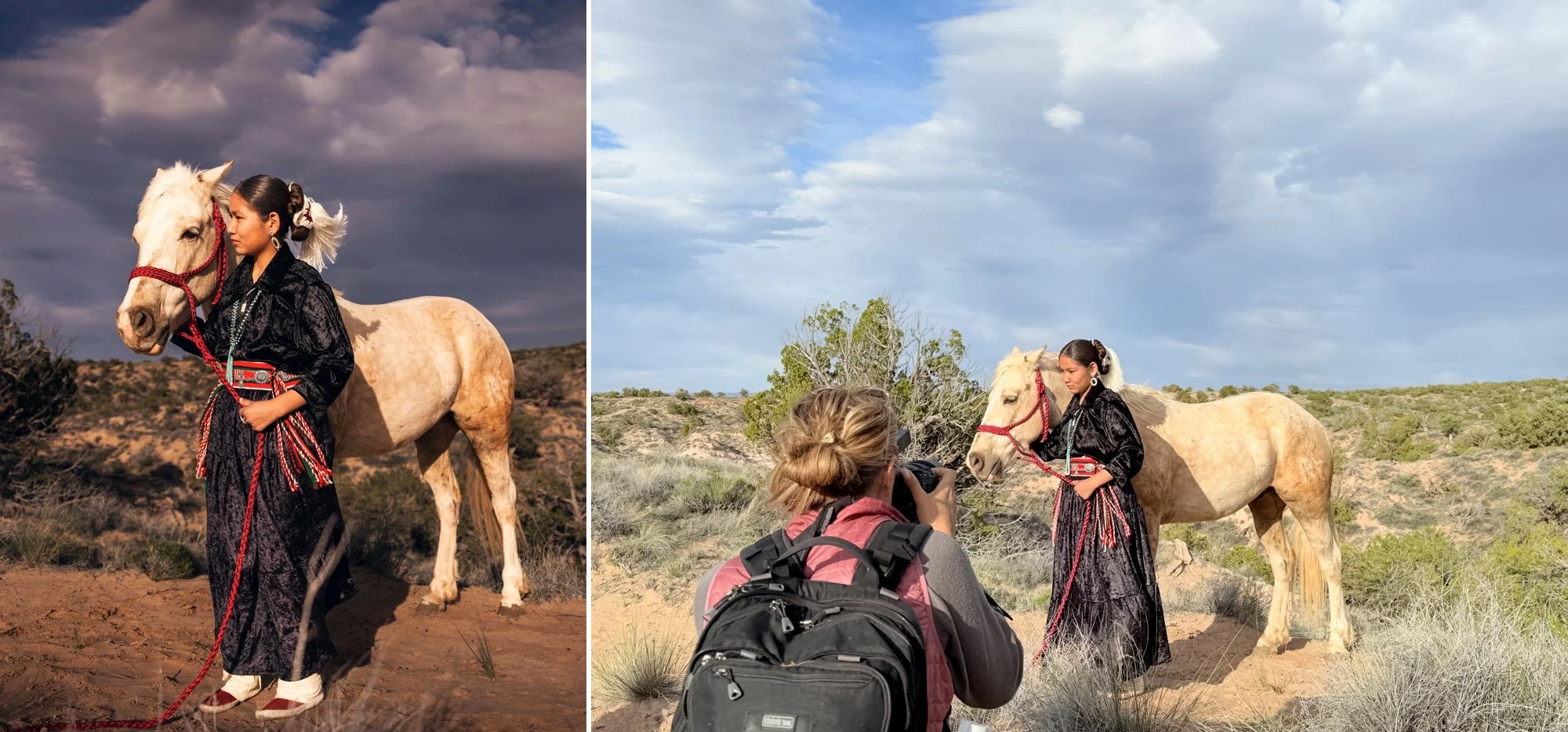 Nicolette with a rescued horse in Ganado, Arizona for Kim Brundage’s Diné Women Empowerment Series.