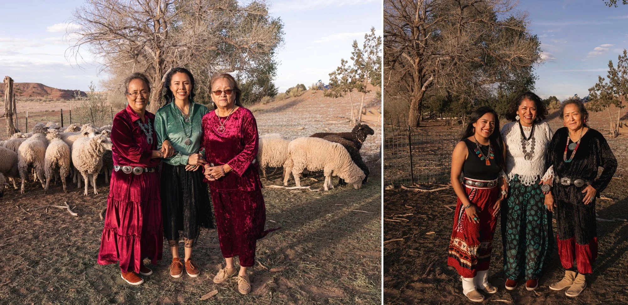 Three Generations of family together in Ganado, Arizona, with sheep for Kim Brundage's Diné Women Empowerment Series.