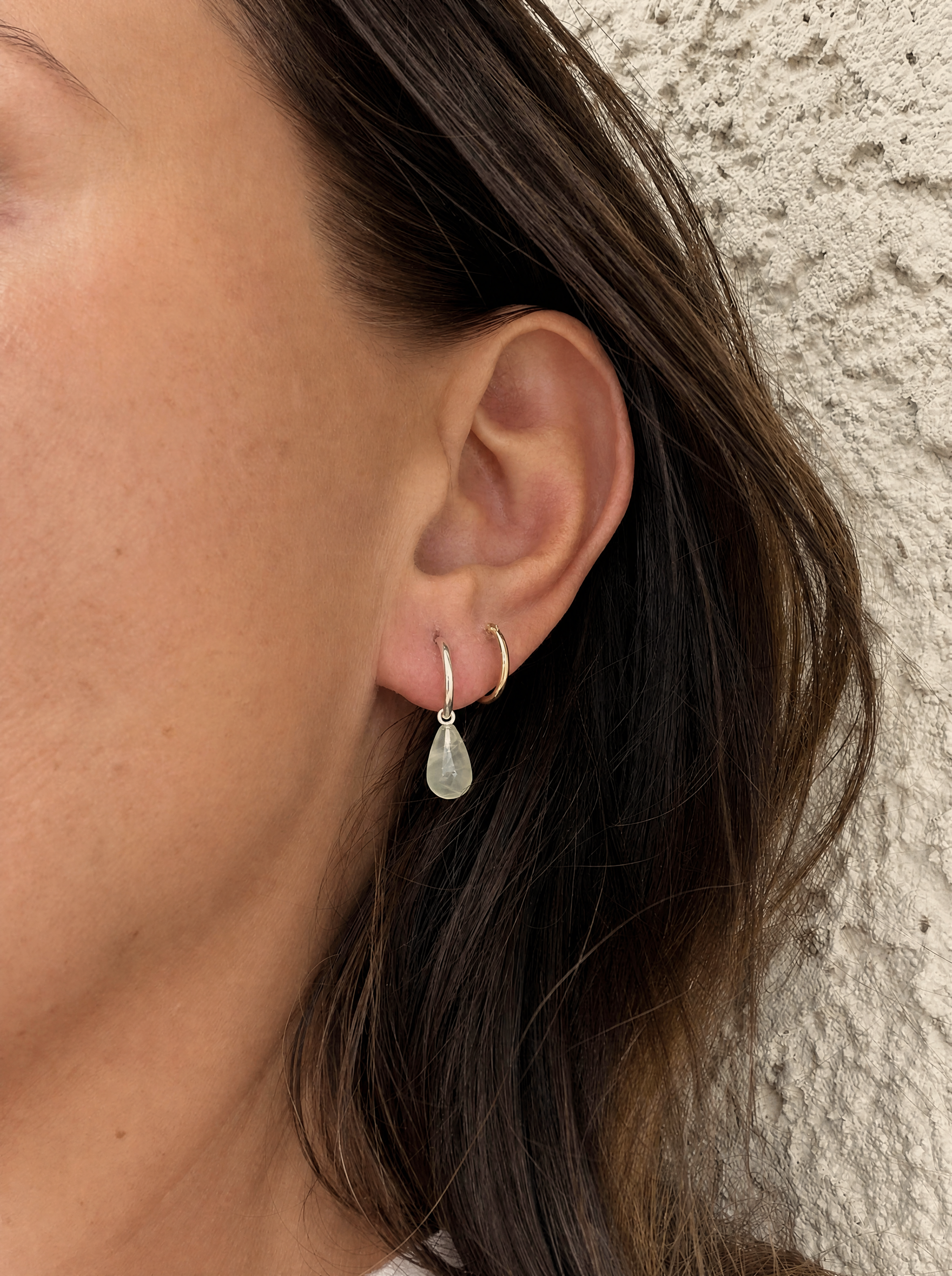 teardrop hoops prehnite silver