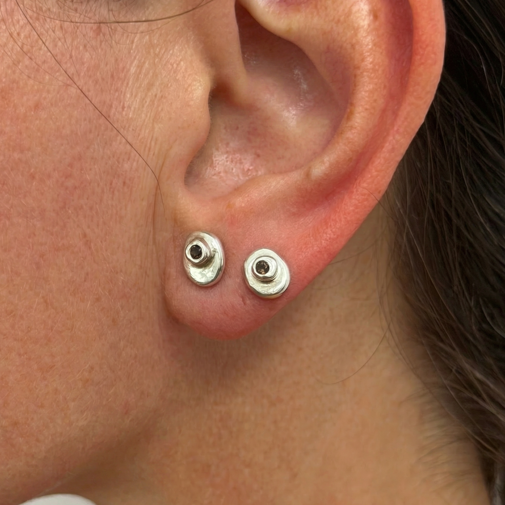 dot silver smoky quartz stud earrings