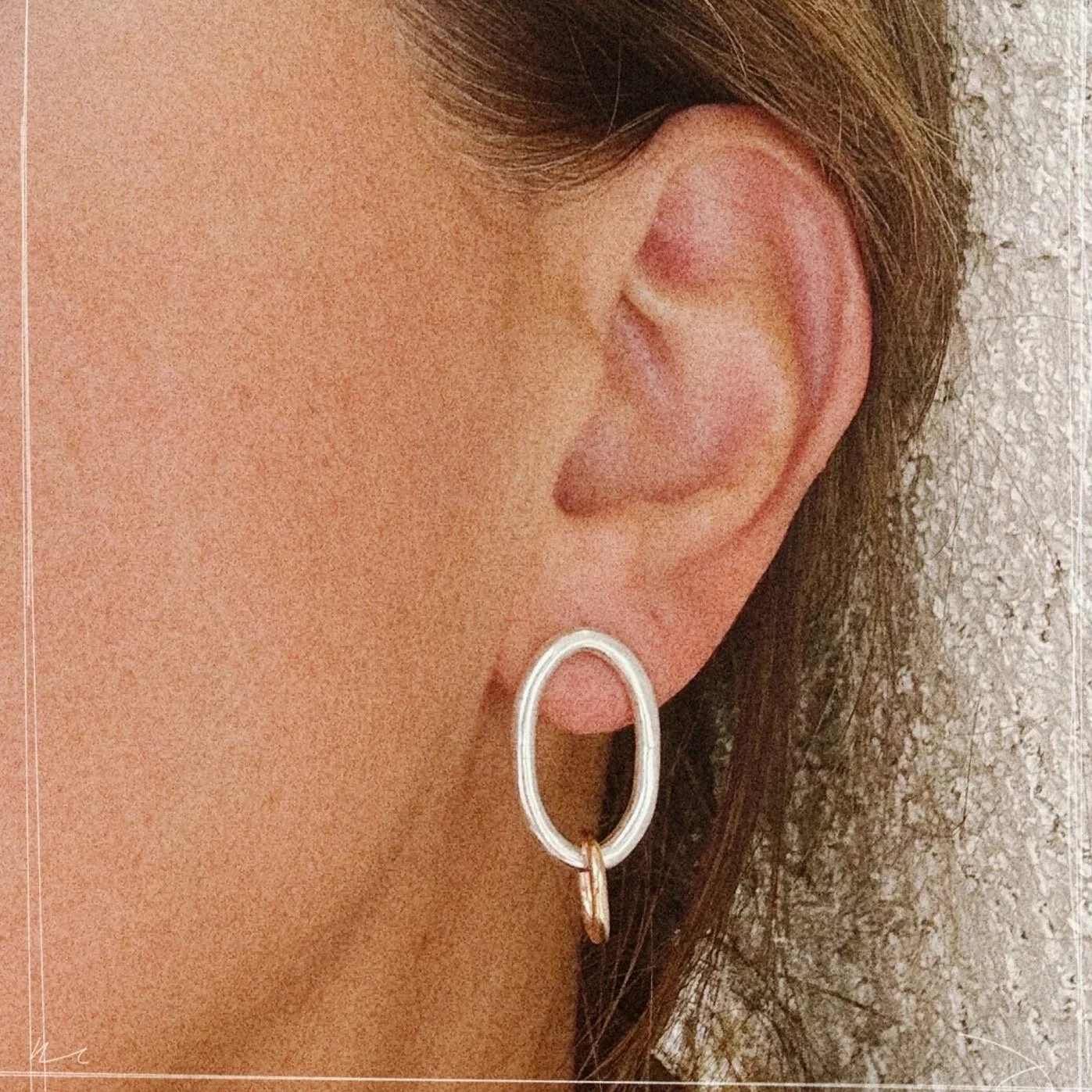 Oval Chain Link Earrings Mix Metal