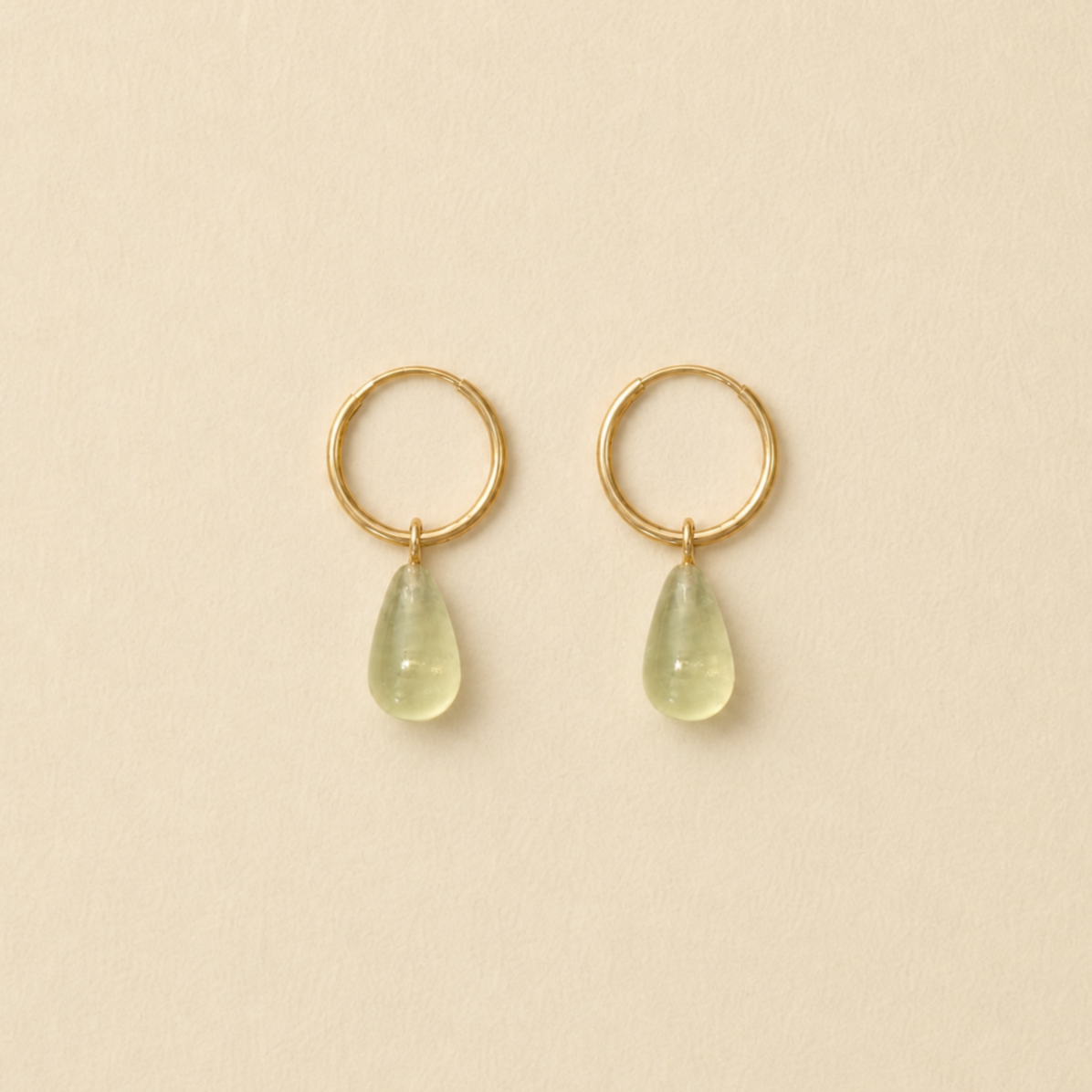 teardrop hoops prehnite gold