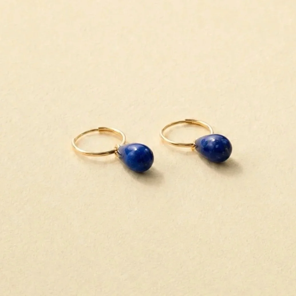 teardrop hoops lapis gold