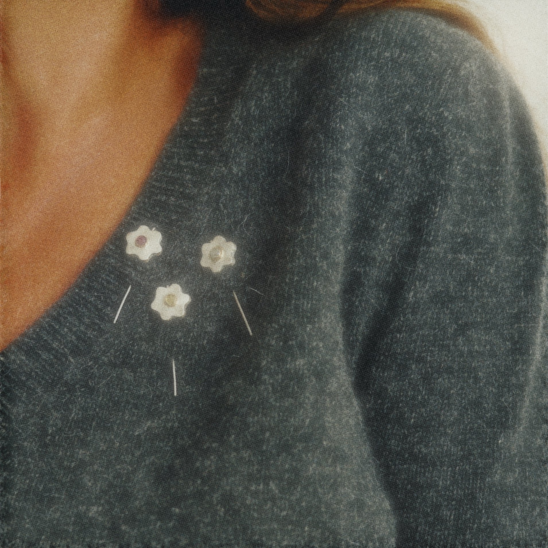 silver flower ruby  aquamarine peridot pin