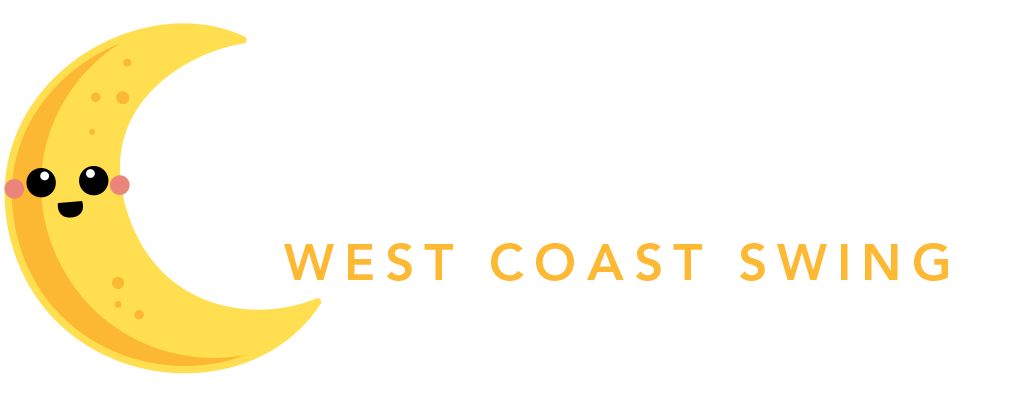Logo for Moonlit Moves West Coast Swing featuring a cartoon moon with a smiling face and the event name.