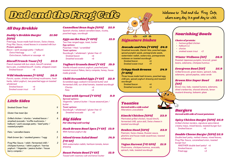 Dine-In Menu – Breakfast, Brunch & Lunch | Dad & The Frog Café Surry