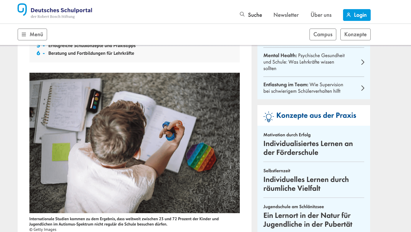 Screenshot des Artikels Kinder im Autismus-Spektrum: Wie kann Schule sie unterstützen?