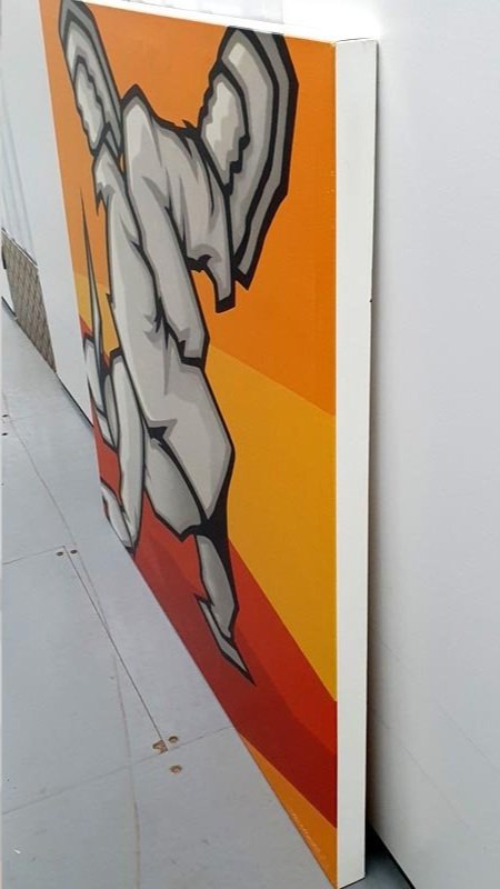 Temper's Limited Edition Print 3/50 Giclée on Canvas, Break Dancing, Grey, Black Figurative, Red, Orange and Yellow Background.