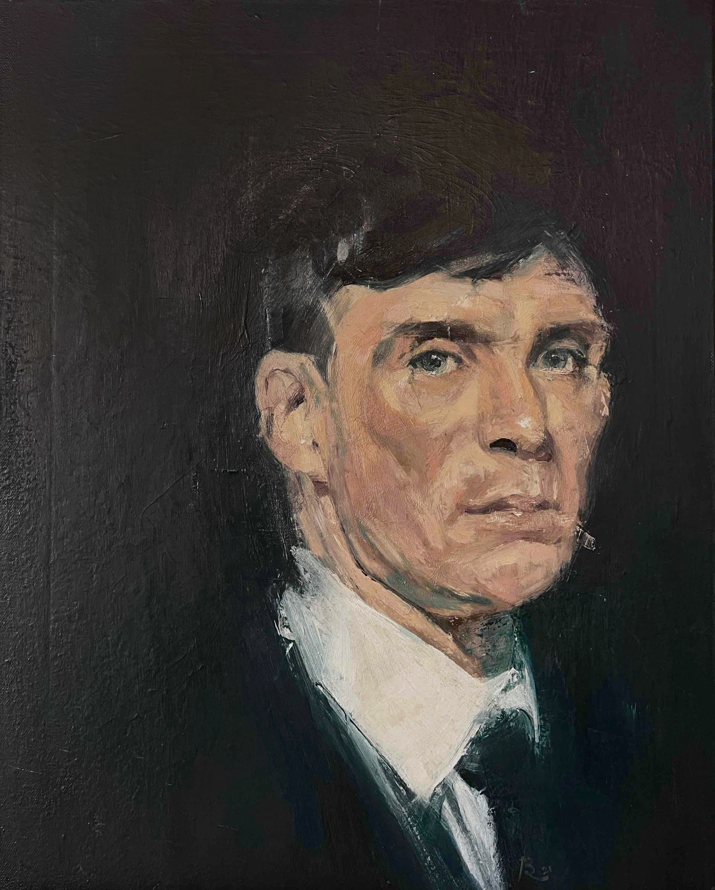 David Bannister's Oil on Canvas Painting of the Actor Cillian Murphy, Realistic, Smooth, Soft, Figurative, Dreamy, Artwork.