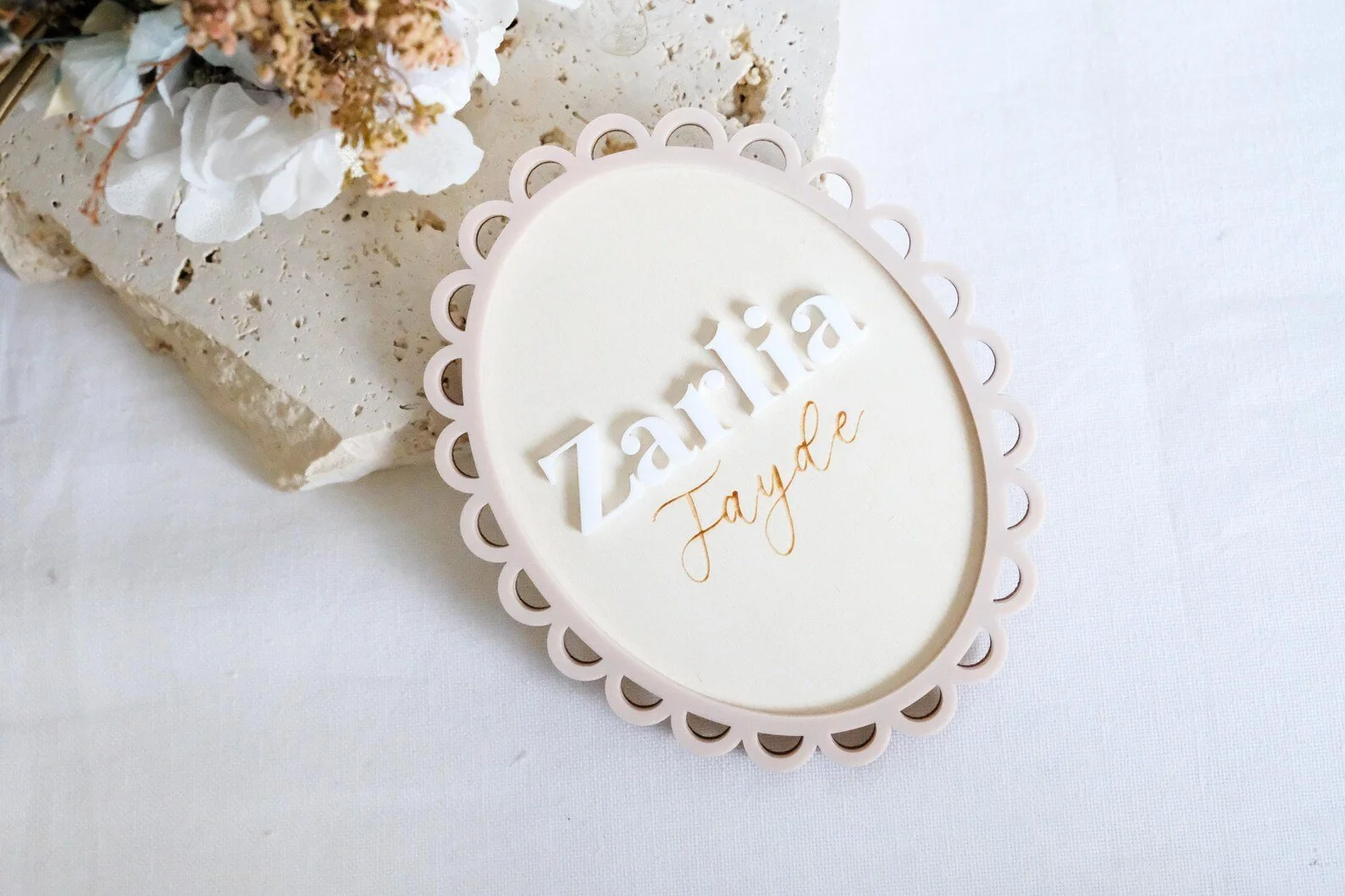 Vintage Ribbon Personalised Baby Announcement (Border)