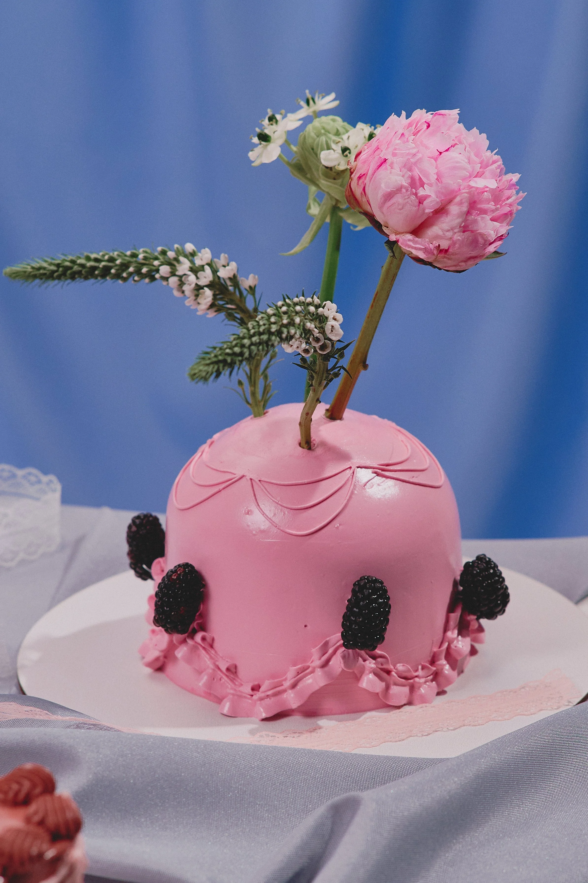 Design 3: Hot Pink Dome-Shaped Cake With Fresh Flo