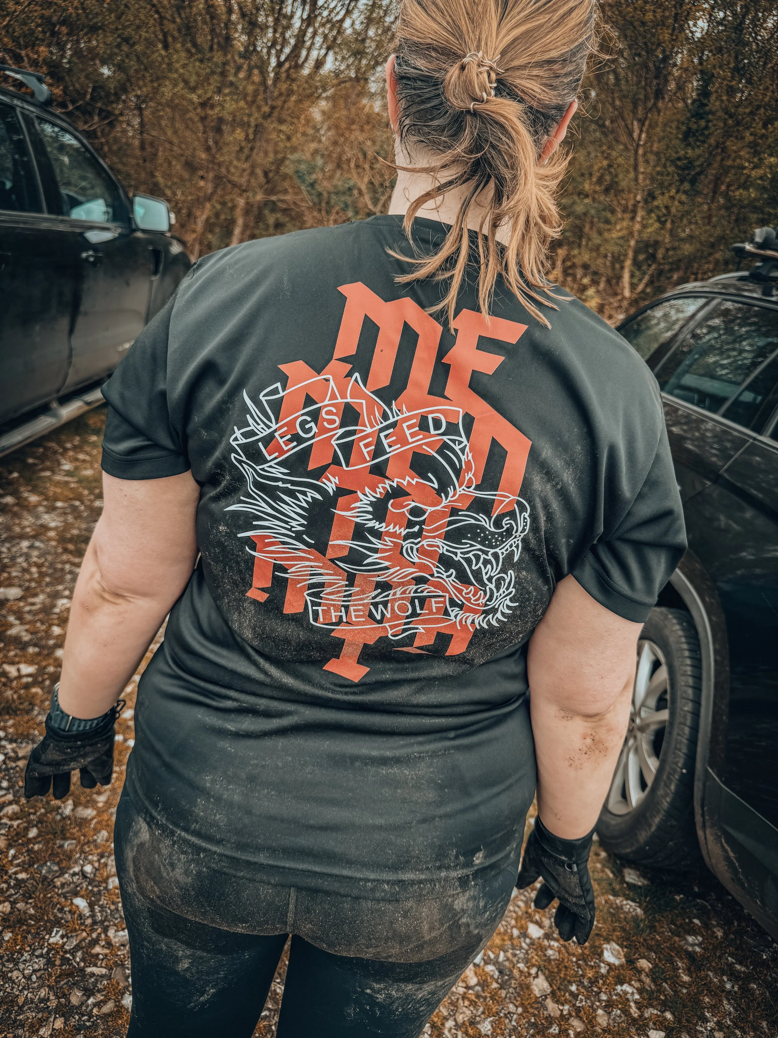 Ladies'  Legs Feed the Wolf Tech-T