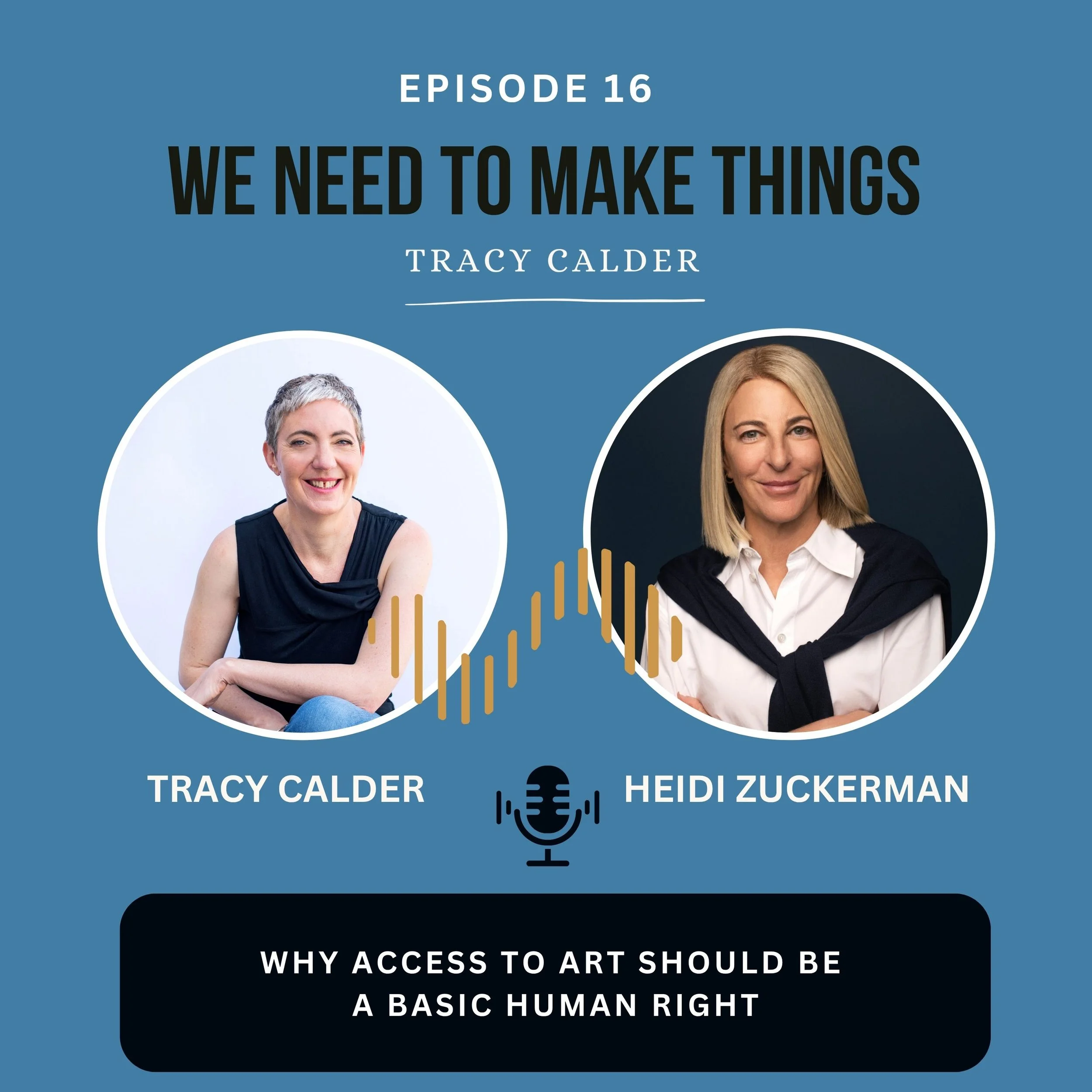 Small portraits of Tracy Calder and Heidi Zuckerman promoting their podcast chat