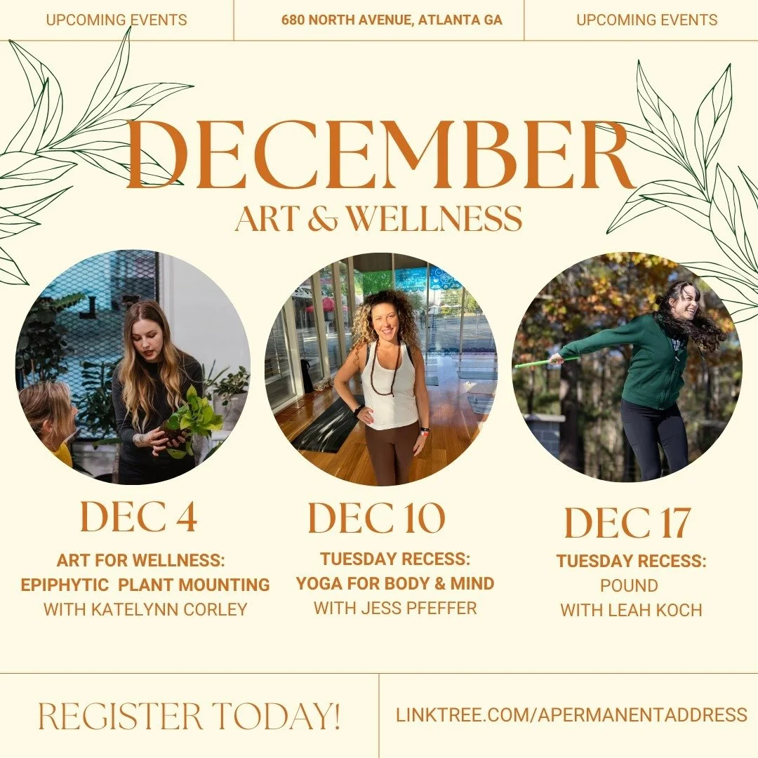 🎉✨ Wrapping Up an Incredible Year with Creative Wellness! ✨🎉

As 2024 comes to a close, we&rsquo;re thrilled to announce our final month of art and wellness programming on the Atlanta Beltline! This December, we&rsquo;re celebrating a year of creat