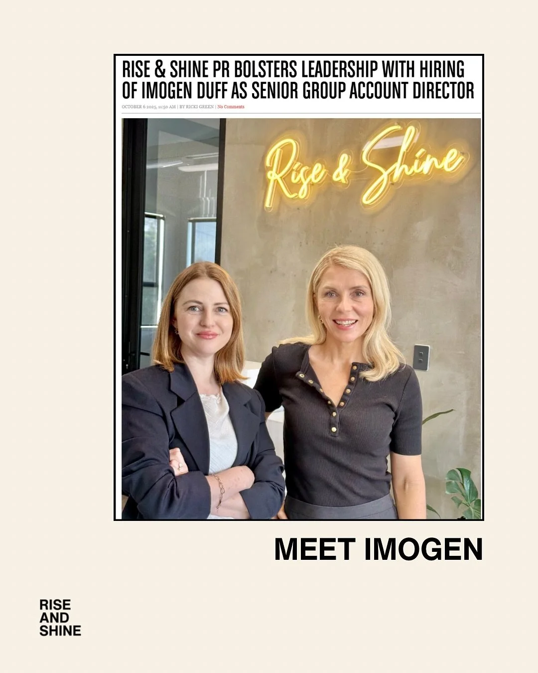 We’re thrilled to officially welcome Imogen to the Rise & Shine team as our new Senior Group Account Director β¨
With more than 15 years of experience across health, wellness, beauty, lifestyle, business and property, she brings incredible