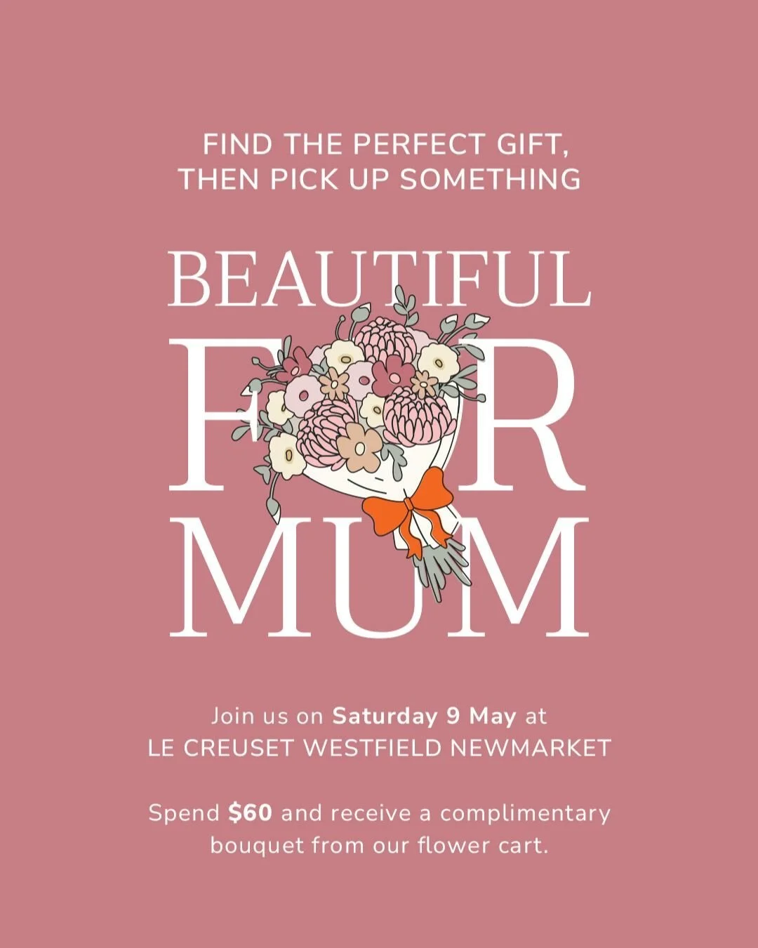 Get your Mother&rsquo;s Day gifting sorted tomorrow at Le Creuset&rsquo;s Signature Boutique - Westfield Newmarket!

Spend $60 or more in store and receive a complimentary bouquet from the @lecreusetnz flower cart, alongside refreshments and gift wra