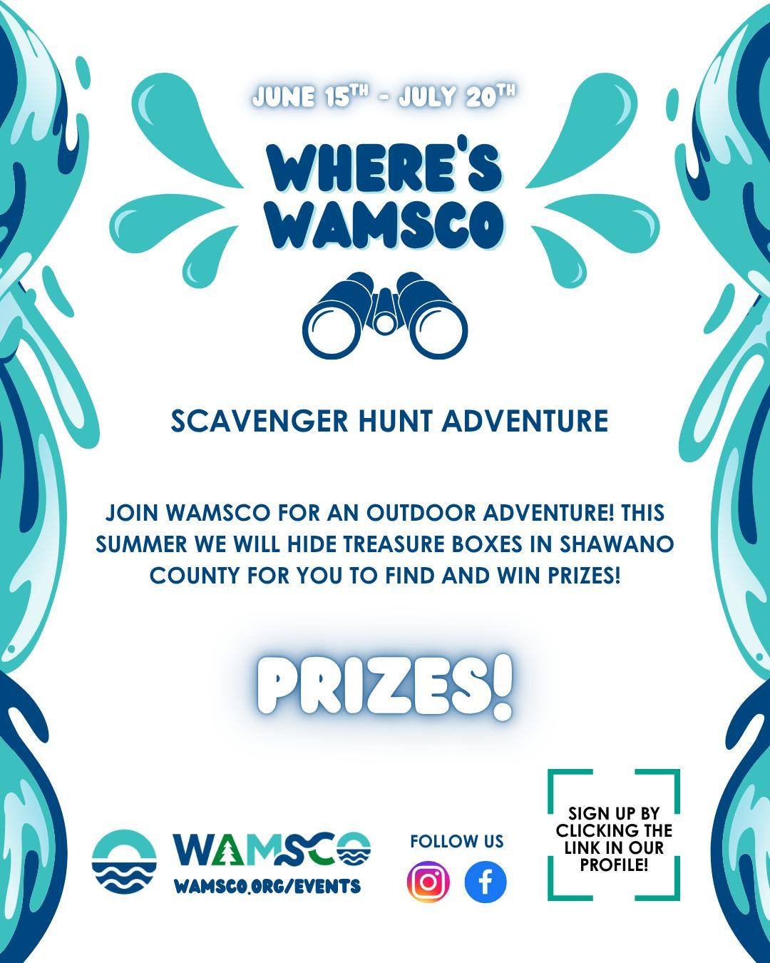 🌿🔎 The annual Where&rsquo;s WAMSCO Scavenger Hunt is ALMOST HERE!
Treasure boxes are hidden across Shawano County &mdash; can you find all 4? 👀

🗓️ June 15 &ndash; July 20
💧 Learn about aquatic invasive species
📸 Take a photo at each box
📩 Sen