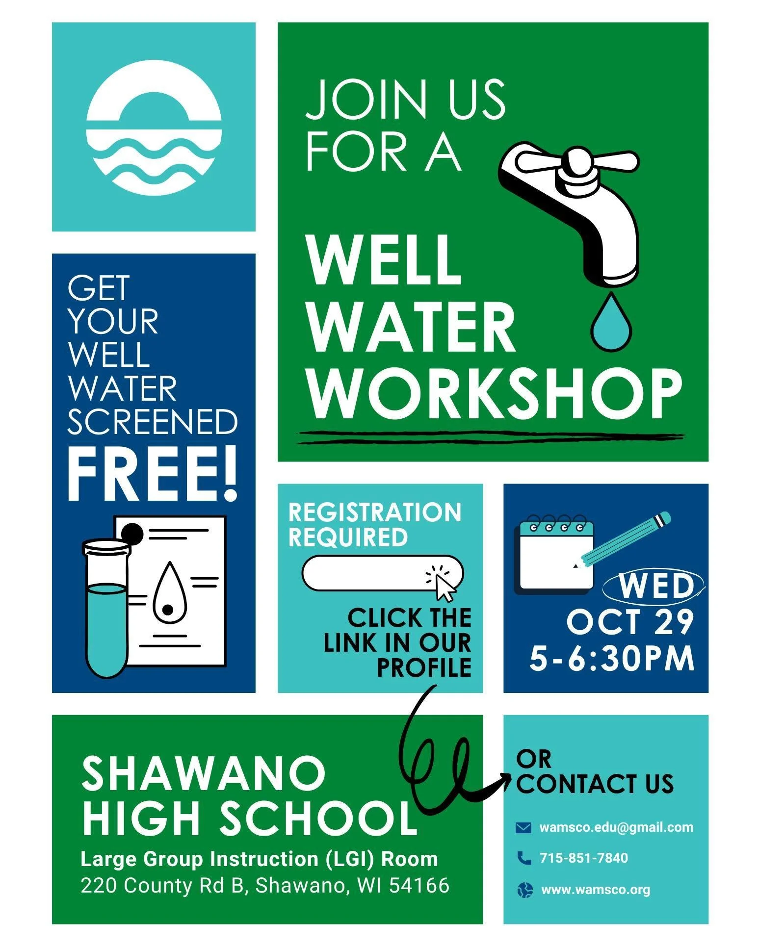 💧 FREE Well Water Workshop! 💧

Join WAMSCO on Wednesday, October 29 for a hands-on workshop all about wells, groundwater, and water testing in Menominee and Shawano Counties!

✅ Registration is required! Sign up through the link in our bio.

💦 Bri