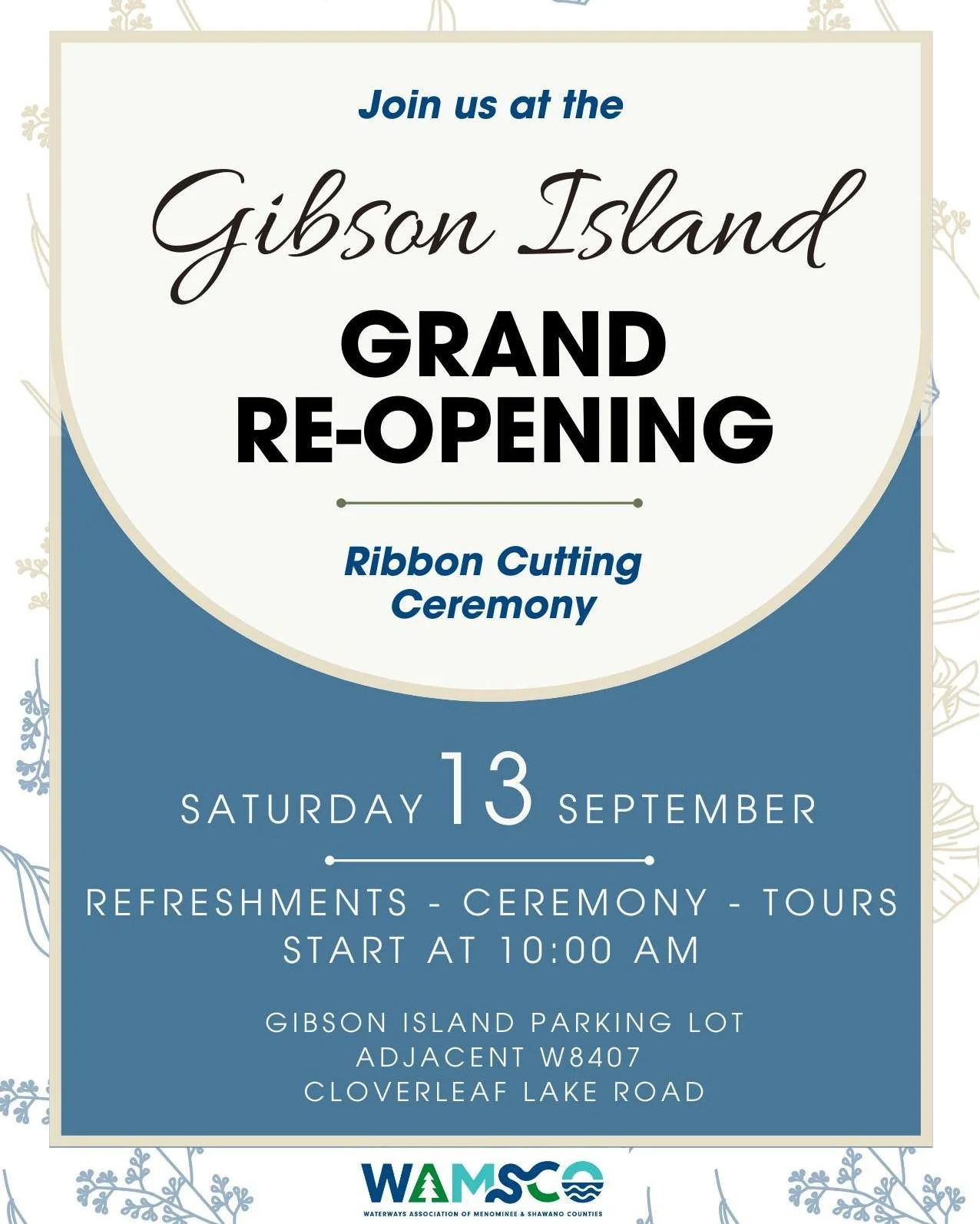 🌿✨ You&rsquo;re Invited! Gibson Island Grand Re-Opening ✨🌿

Join us on Saturday, September 13th, 2025 at 10 AM as we celebrate the completion of the isthmus stabilization and new ADA-accessible path at Gibson Island!

This has been a huge project, 