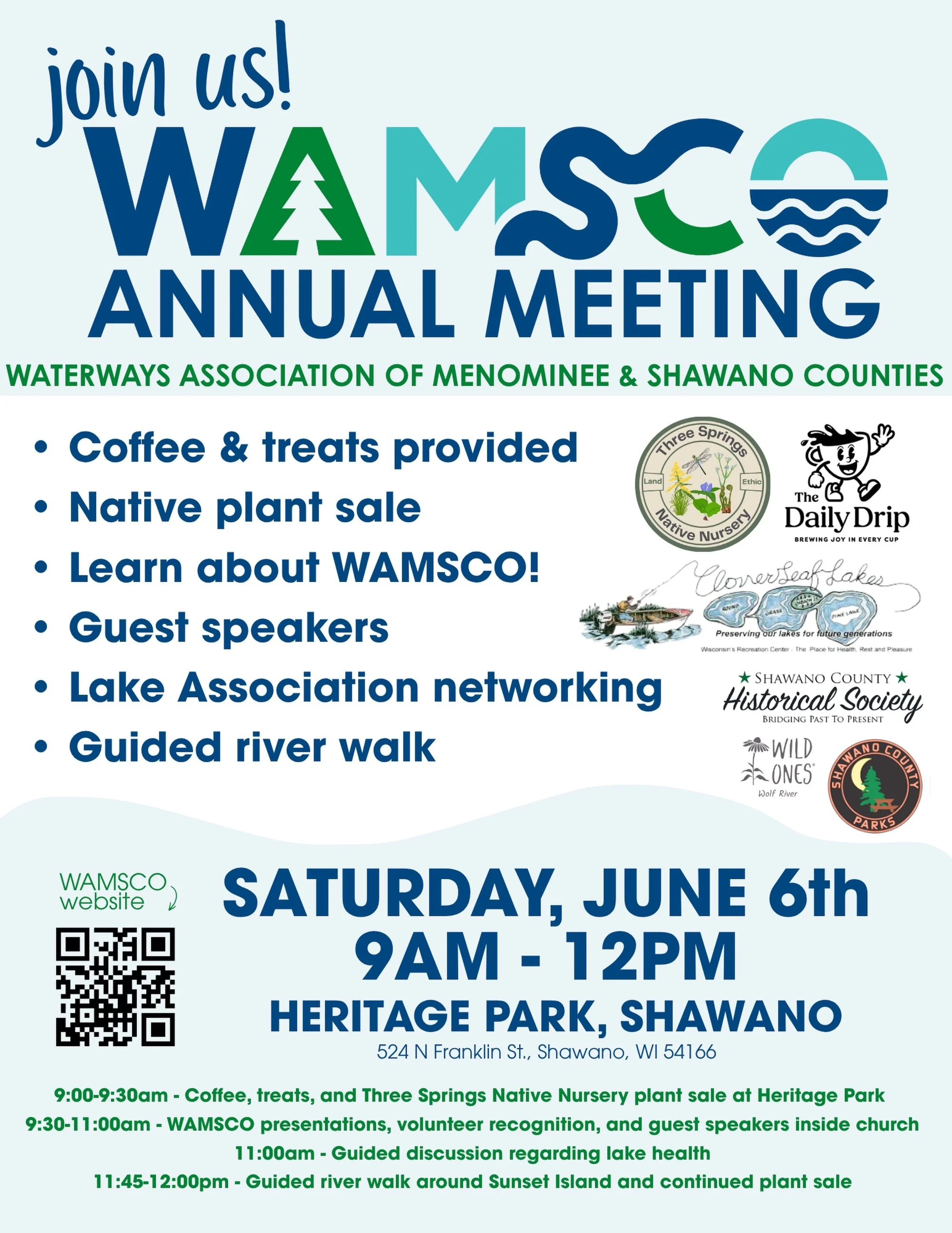 Are you interested in our waterways? Stop by Heritage Park on the morning of June 6th to grab a coffee and some native plants, learn a bit about WAMSCO and our local projects, and discuss lake health! We hope to see you there!