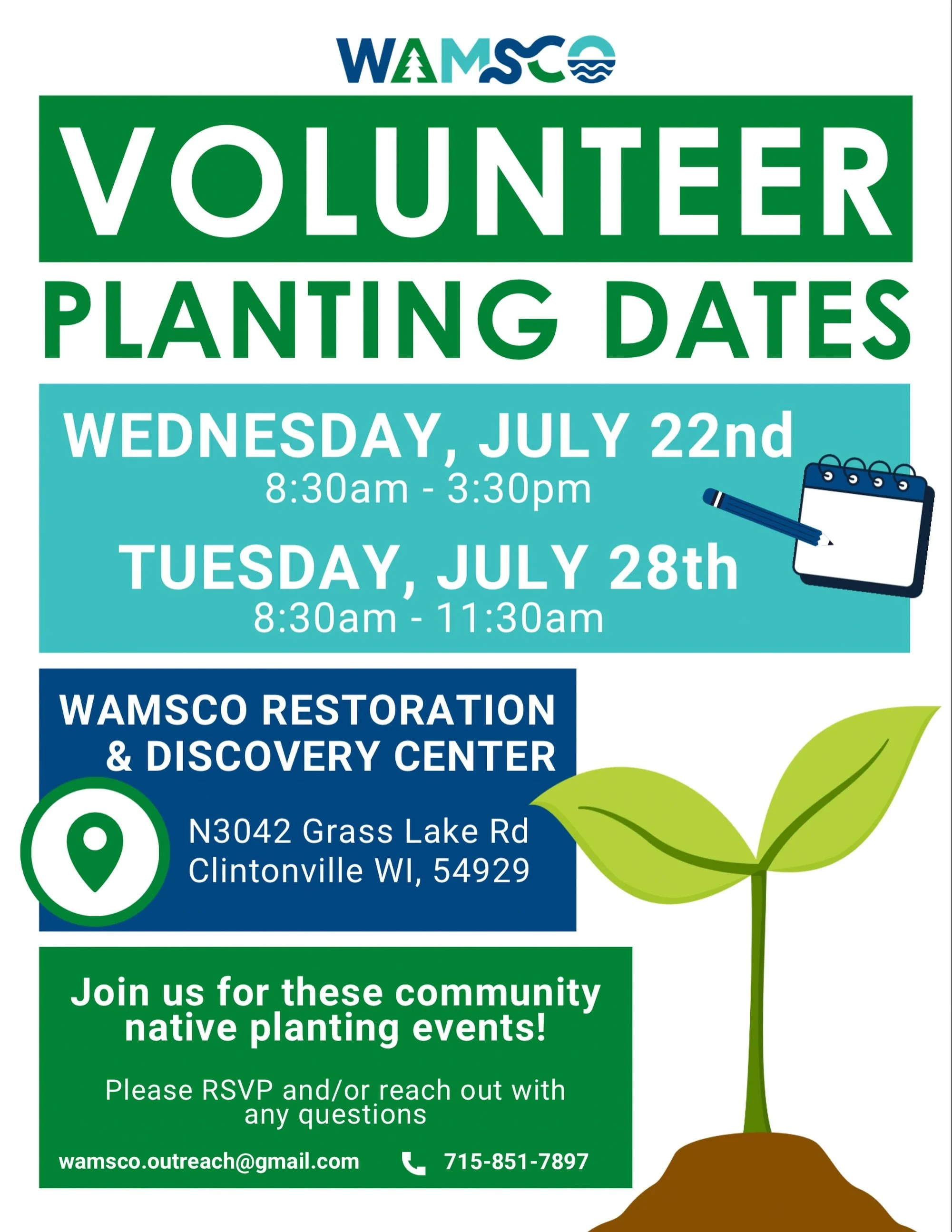 Looking for a fun way to spend time outdoors while making a lasting impact on your community? Come help us get some native plants in the ground at The WAMSCO Restoration &amp; Discovery Center🌱 We are so excited to make this a great space for the co