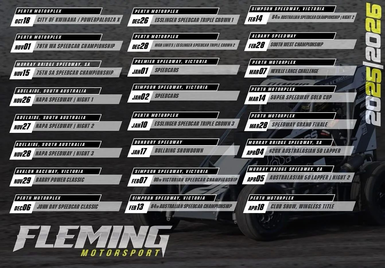 This will be our biggest season to date - 24 race nights at 8 different tracks around Australia!🔥🏁