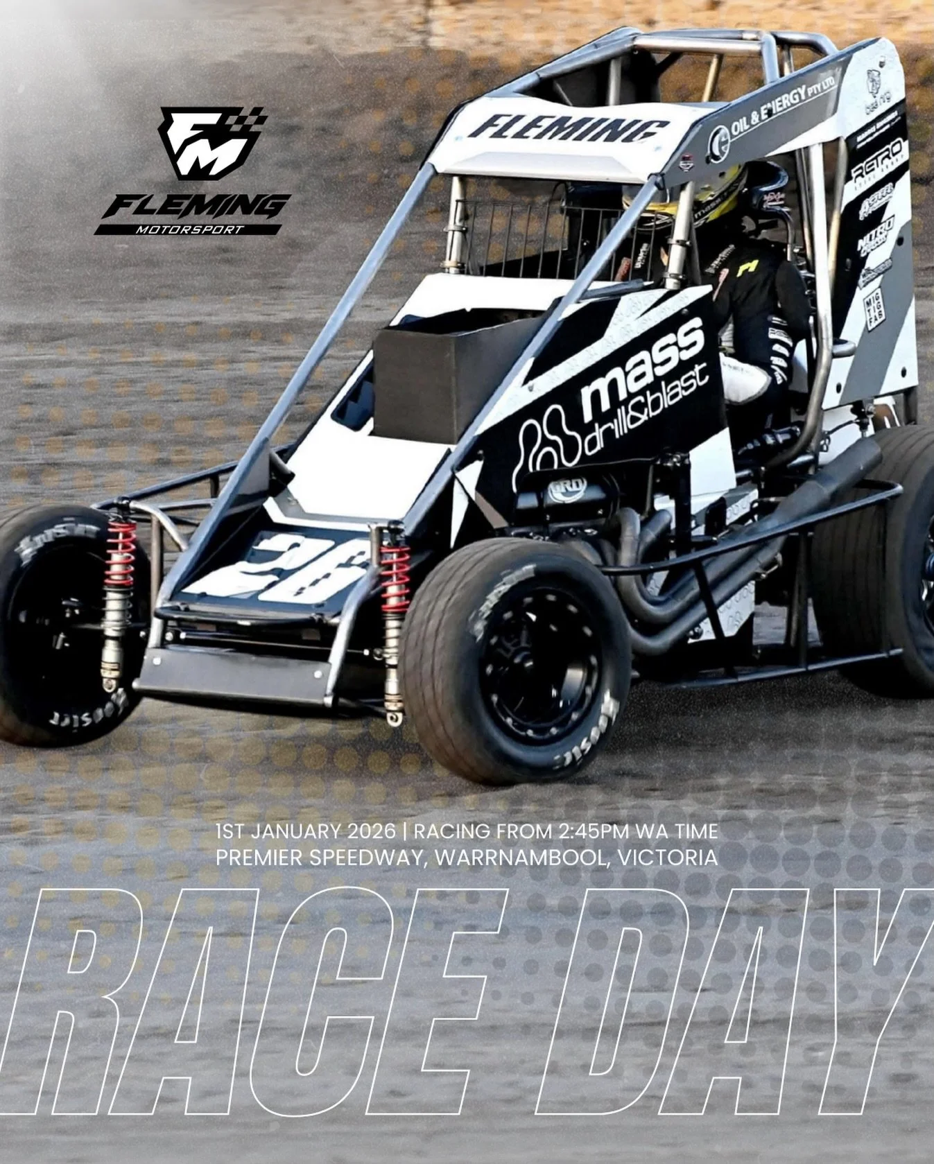 Happy new year 🎉

We are kick starting the new year in Warrnambool, Victoria at Premier speedway for round 2 of the Southern Speedcar Tour. 

Racing starts from 2:45pm (WA time). Stay tuned for all the updates. 

Can&rsquo;t make it to the track? Ca