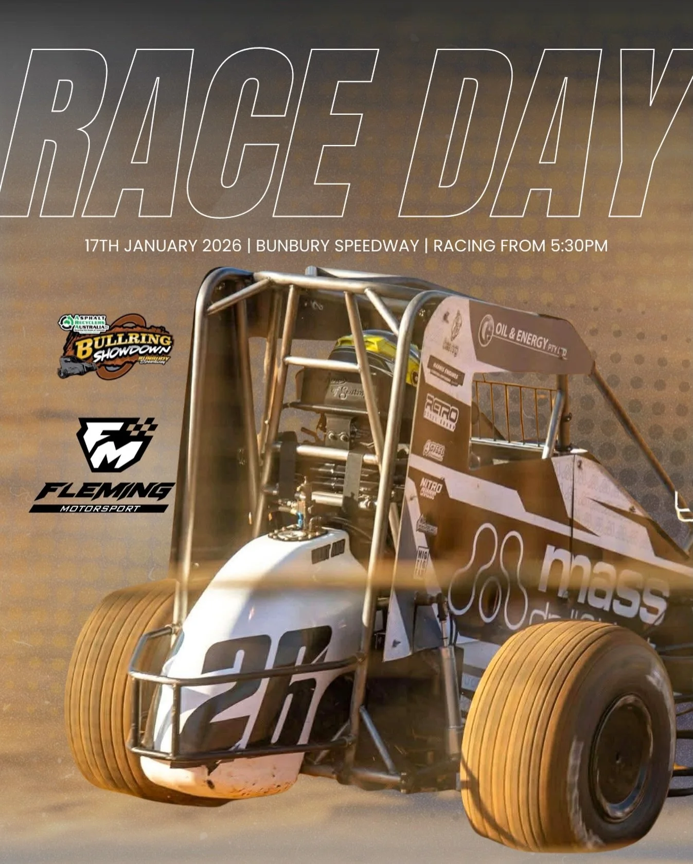 Get up it's race day! 

Tonight we're at Bunbury Speedway for the Asphalt Recyclers Australia Bullring Showdown. Stay tuned for all the updates. 

We also have shirts available for purchase tonight! $35 each come and see us 

Engine Starts: 5:30PM
Ho