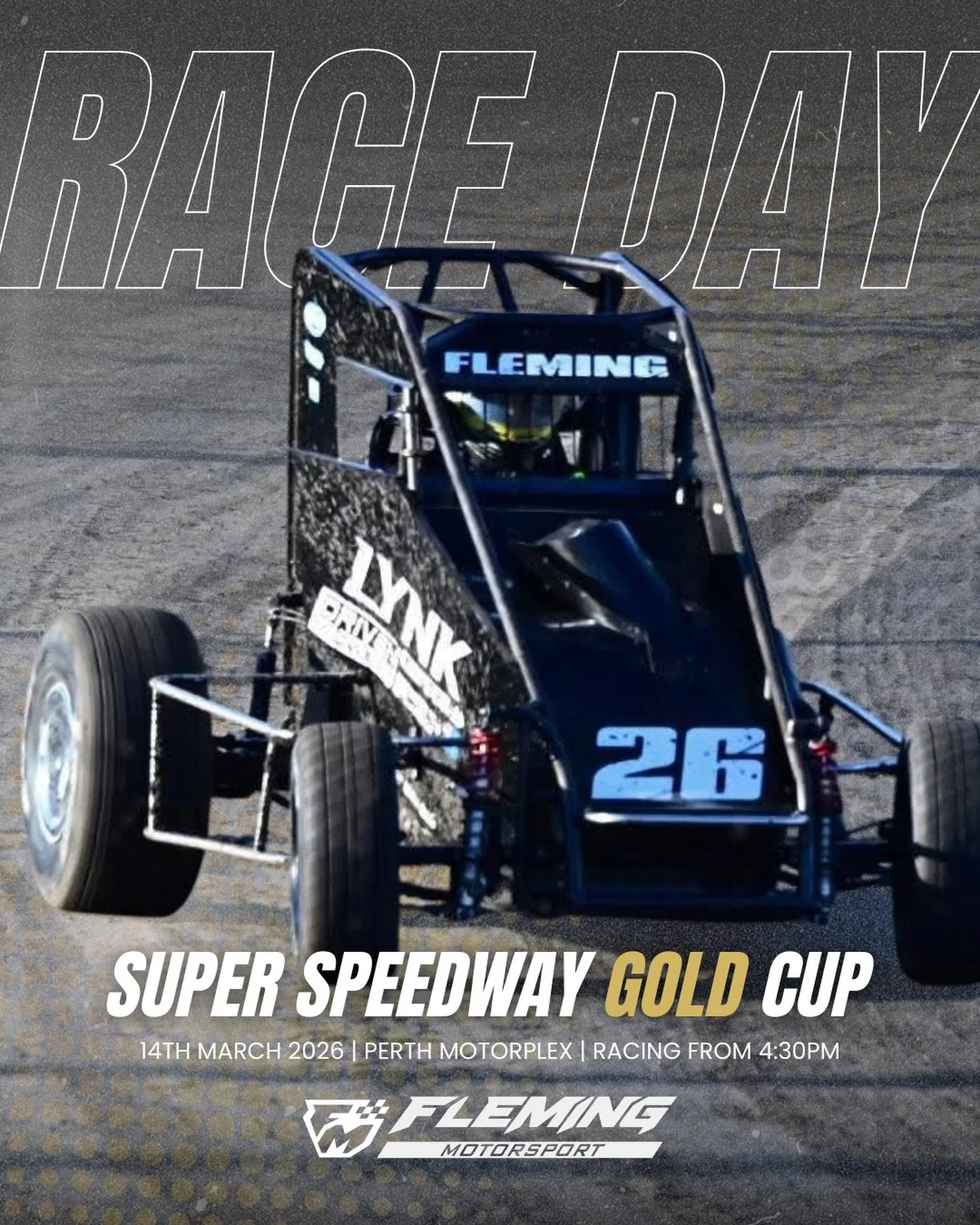 Get up it's race day! 

Tonight we're back at Perth Motorplex for the Super Speedway Gold Cup. Stay tuned for all the updates. 

We also have shirts ($35) and hoodies ($50) available for purchase tonight! 

Engine starts: 4:30PM
Heat Races: 5:50PM
Da