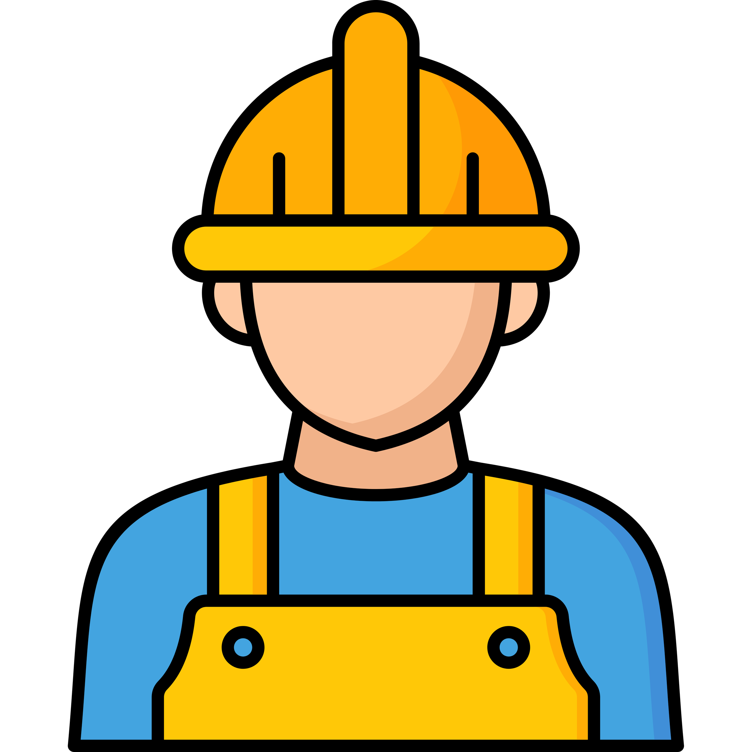 Illustration of a construction worker wearing a yellow hard hat and yellow apron, with a blue shirt, against a black background.