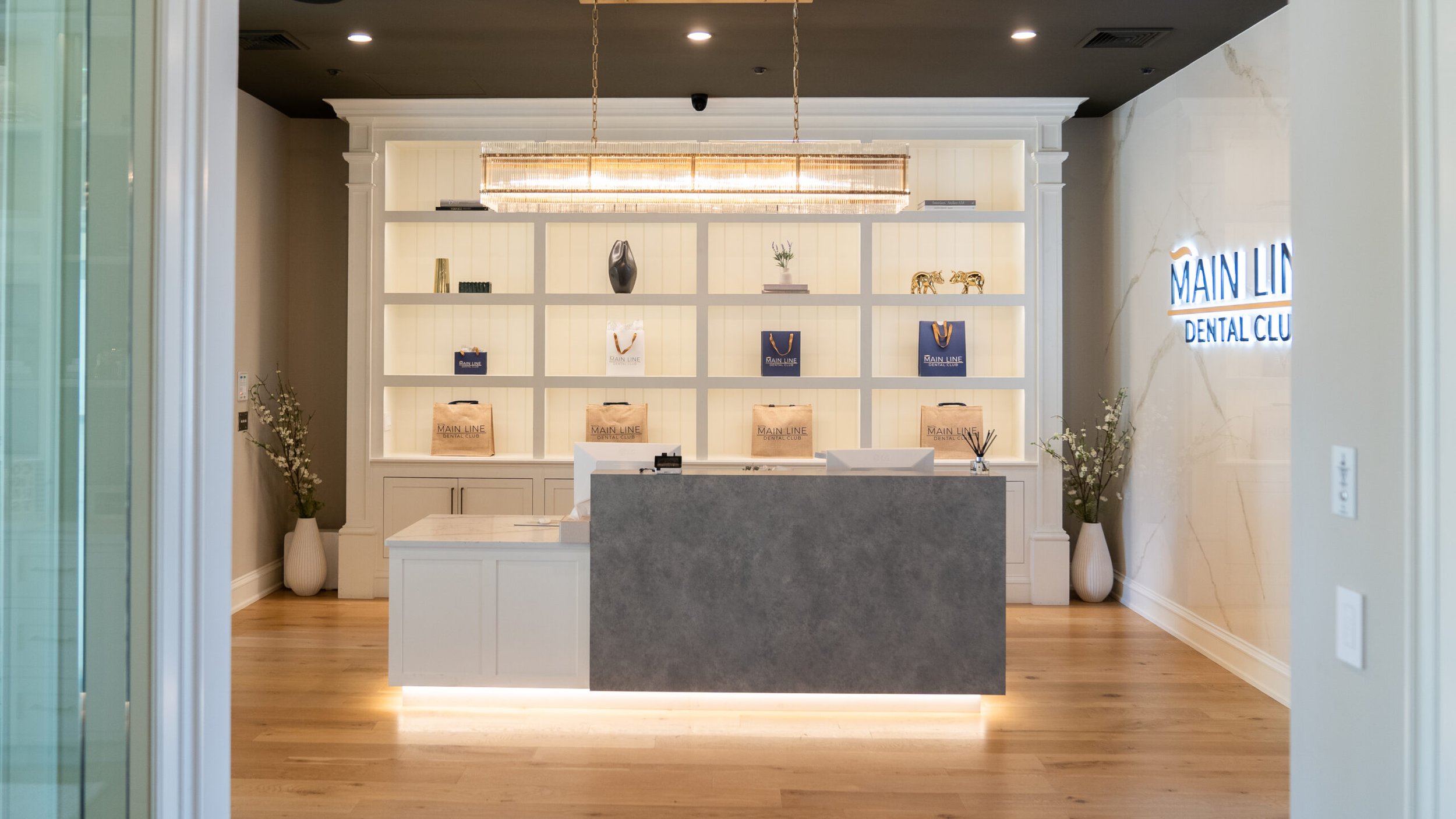 Main Line Dental Club reception desk, Pennsylvania dental office design