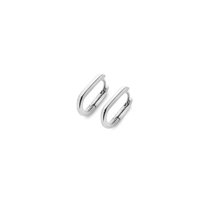 Oblong Silver Huggie Earrings