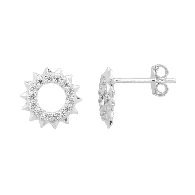 Silver Sun Stud Earrings with CZ's
