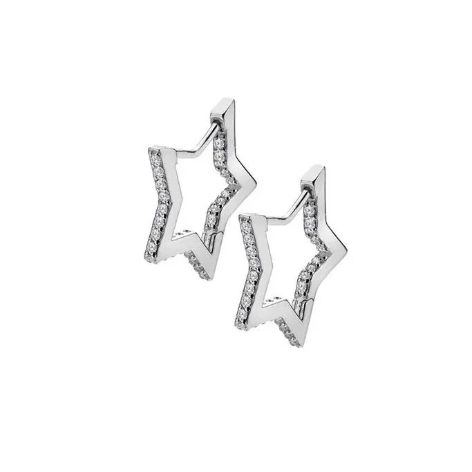 Silver Star Huggie Earrings with CZ's