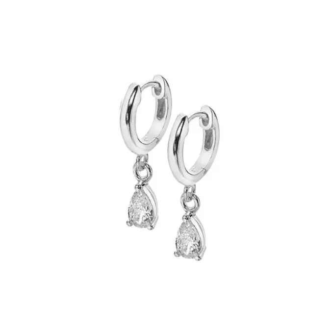 Huggie Earrings with Single Pear-shaped CZ's