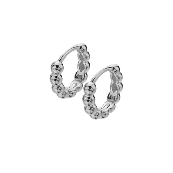 Silver Beaded Huggie Earrings
