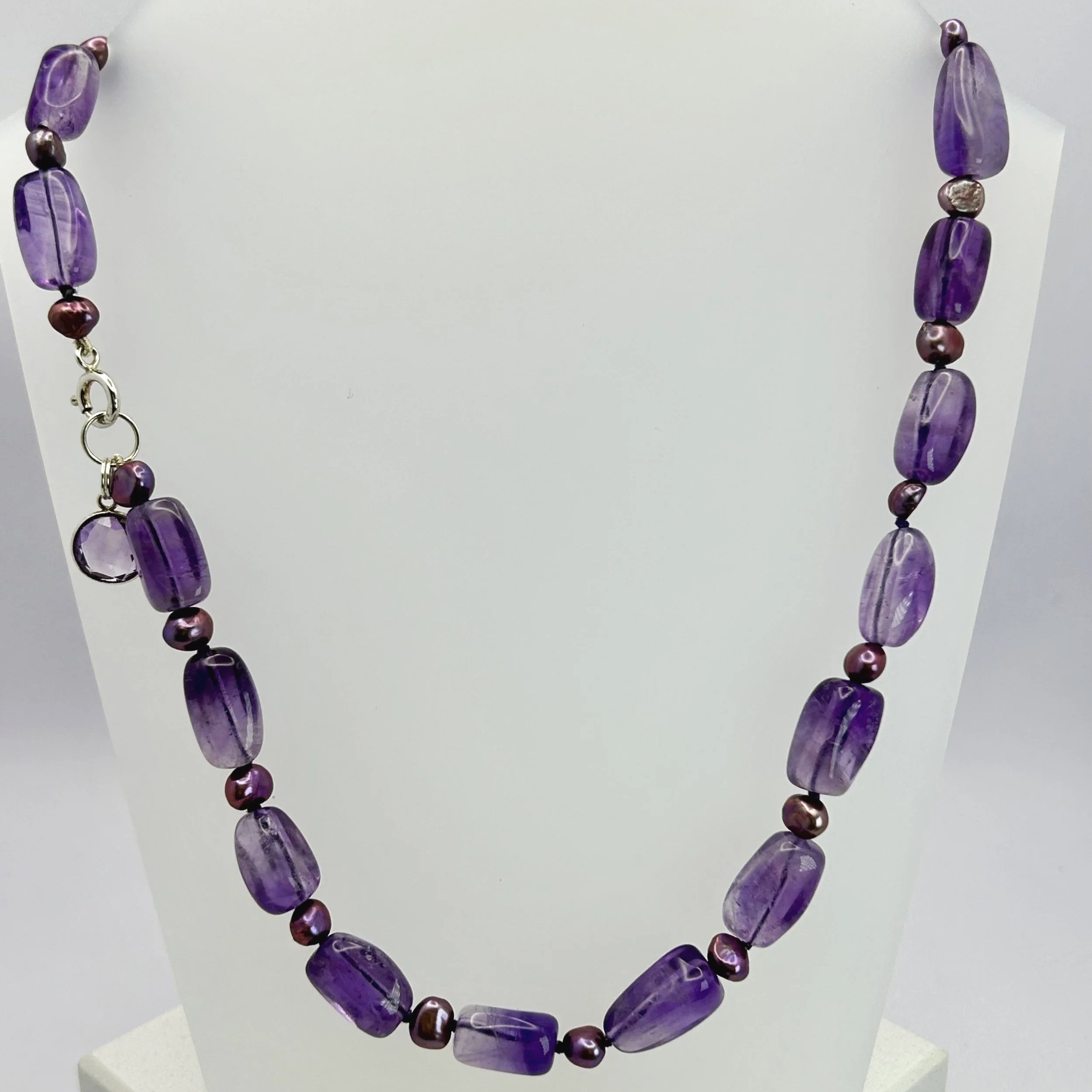 Amethyst Medium Bead Necklace with Coloured Pearls