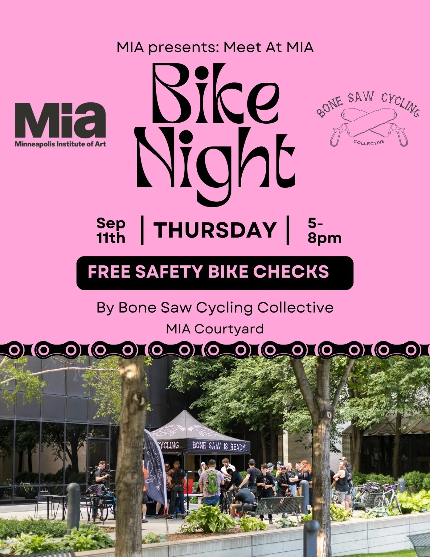 This Thursday (September 11th) from 5-8pm, we will have our tent and tools set up in the courtyard at Minneapolis Institute of Art providing FREE bike safety checks.
Bike need a check up? Come and visit us during Bike Night at MIA! 
Come say hi! We