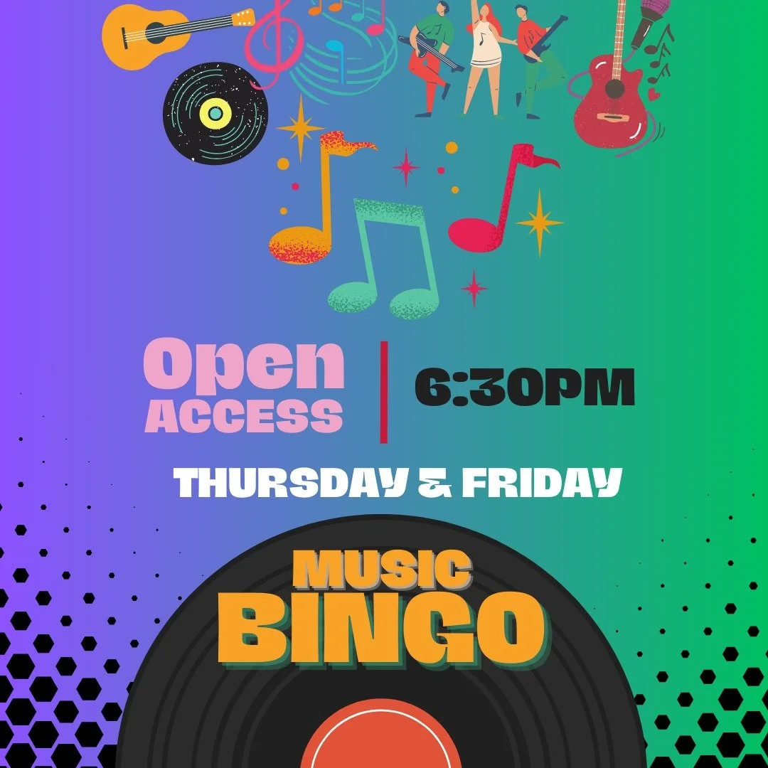 🎶 Music Bingo is here 🎶

We&rsquo;re running Music Bingo during Open Access for both groups tonight and tomorrow.

🕡 6.30pm start
🎧 Loads of tunes, plenty of laughs, and a chance to hang out and get involved at your own pace.

No pressure to join
