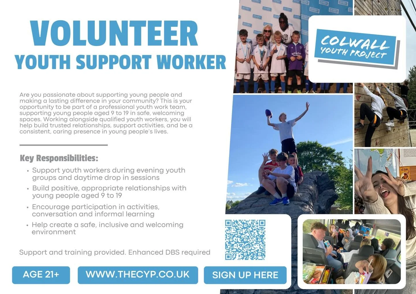 ✨ We&rsquo;re looking for Volunteer Youth Support Workers ✨

Do you care about young people and want to make a real difference in your local community? 💙
Colwall Youth Project is looking for volunteers to support our youth work with young people age