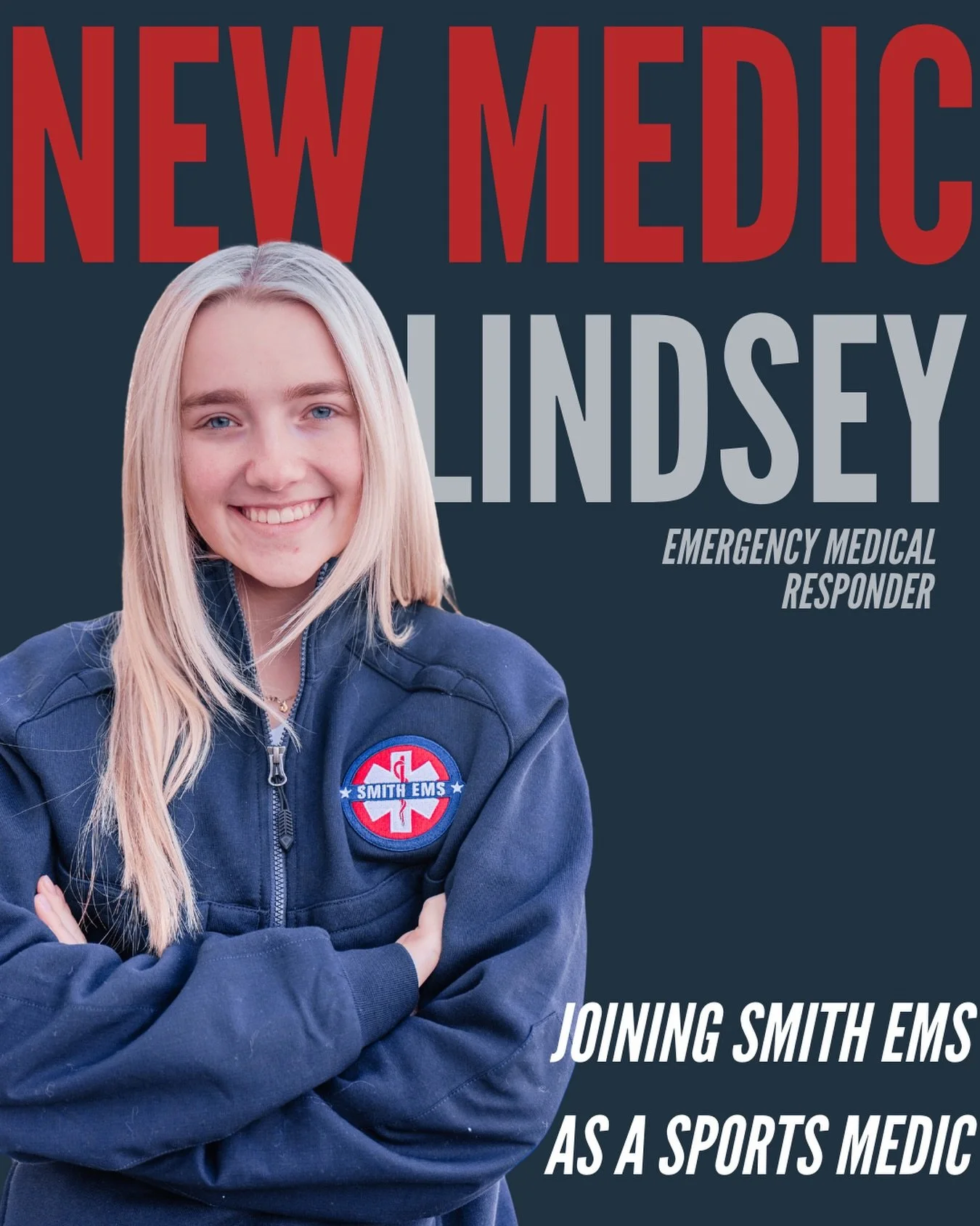 Welcome to the team, Lindsey 👏

Lindsey is officially joining Smith EMS as a Sports Medic.

As a Certified Emergency Medical Responder working toward her EMT certification and pursuing nursing, Lindsey brings a strong passion for patient care, profe