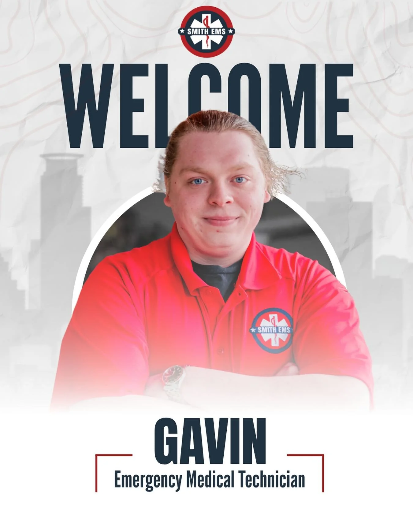 🚑&nbsp;Welcome to the Team, Gavin!

We&rsquo;re excited to welcome&nbsp;Gavin&nbsp;to Smith EMS as a&nbsp;Sports Medic.

Gavin is a&nbsp;Certified EMT&nbsp;with real field experience working alongside fire departments, helping assess and care for pa