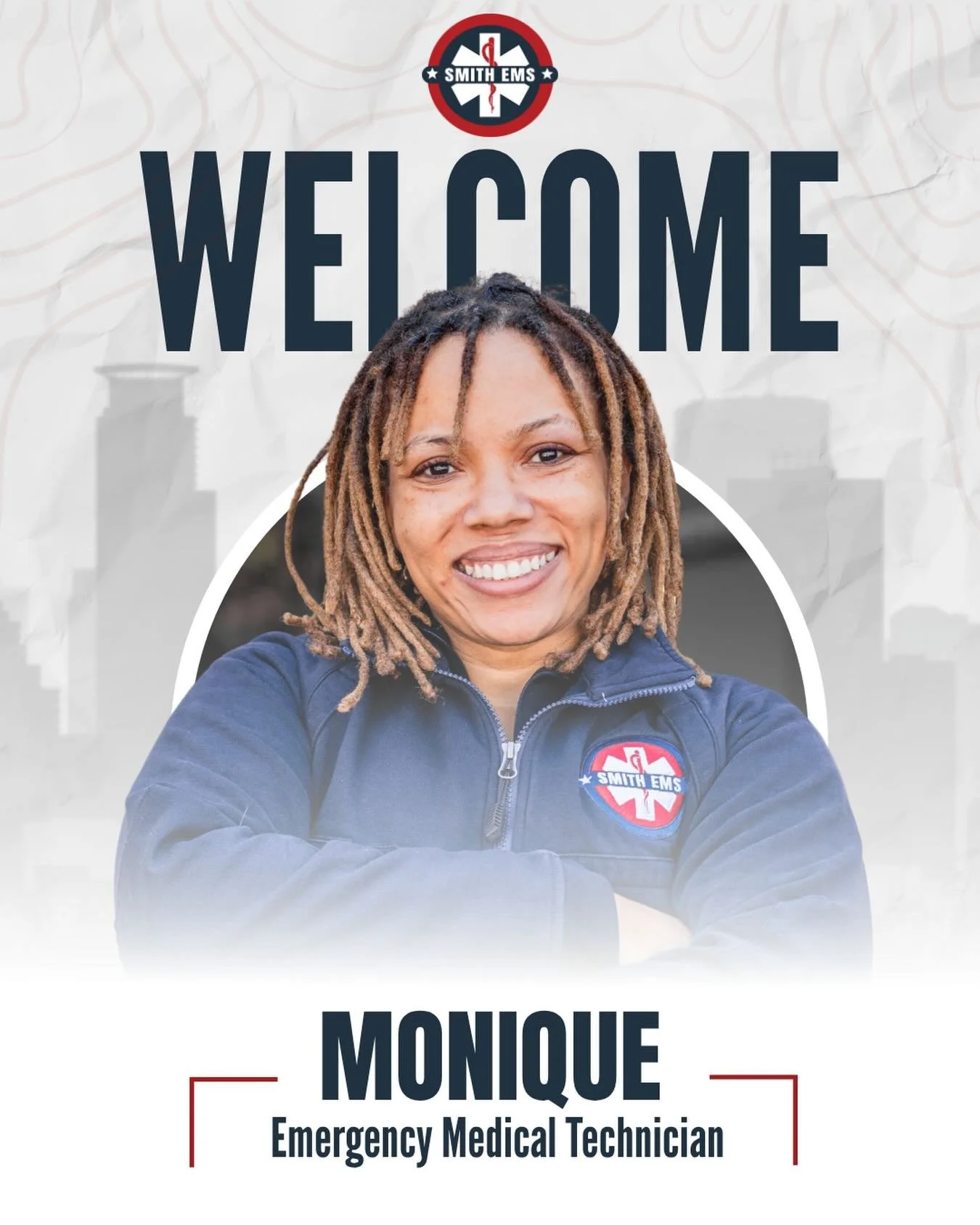 🚑&nbsp;Welcome to the Team, Monique!

We&rsquo;re excited to welcome&nbsp;Monique&nbsp;to Smith EMS as a&nbsp;Sports Medic.

Monique is a&nbsp;Certified EMT&nbsp;currently in&nbsp;paramedic school, building on her experience in healthcare and contin