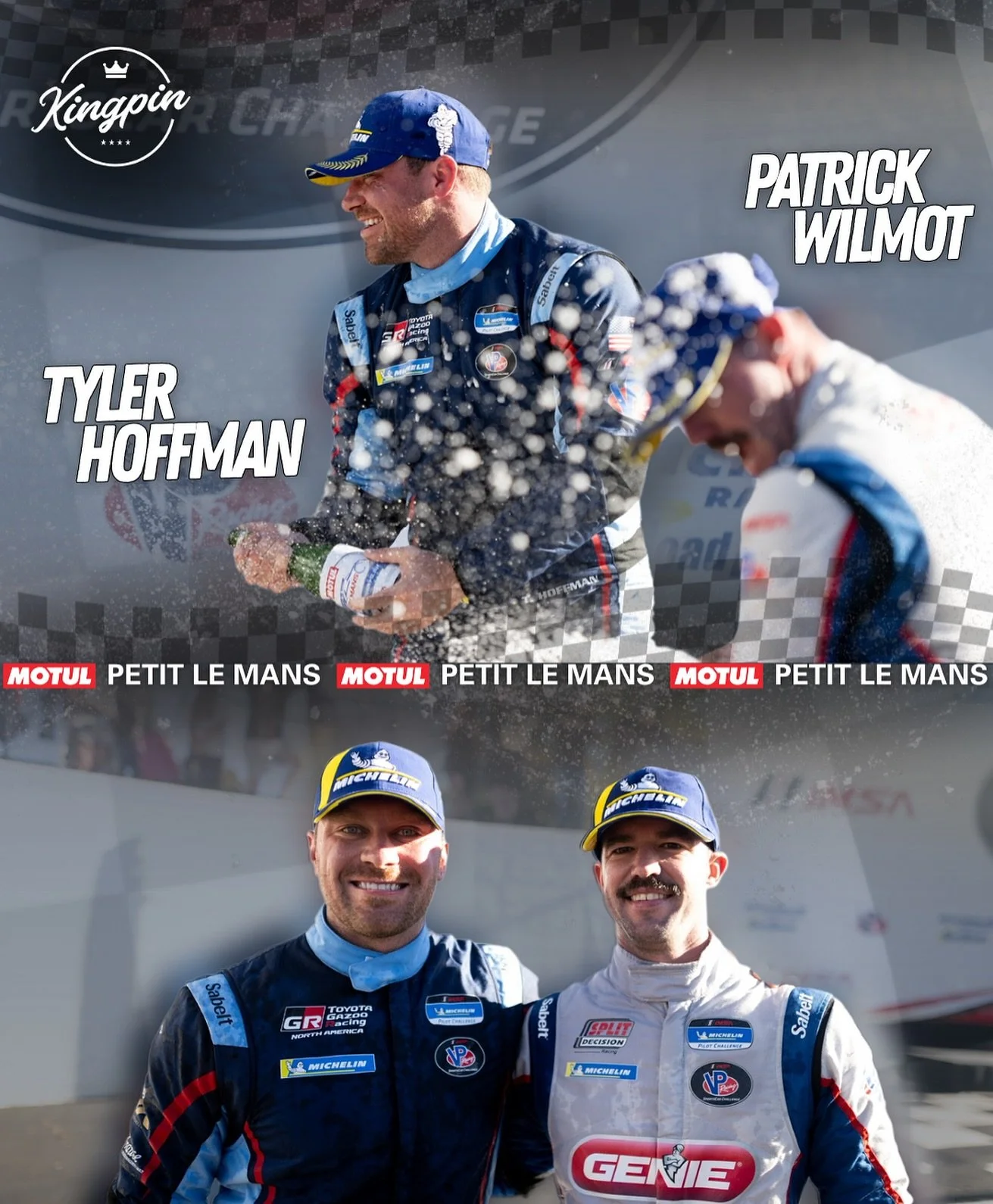 🏆 Kingpin Racing Announces Tyler Hoffman &amp; Patrick Wilmot for Petit Le Mans Weekend

🏁 Braselton, GA &mdash; September 30, 2025 Kingpin Racing is proud to announce that longtime friends Tyler Hoffman and Patrick Wilmot will join forces to compe