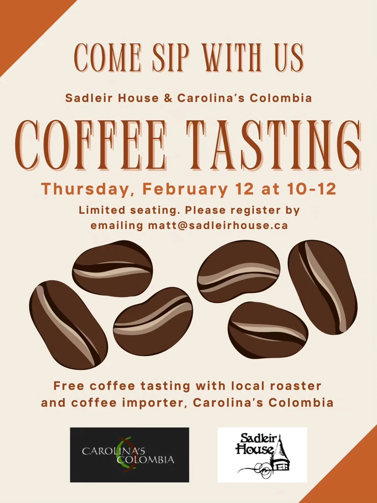 ☕️ Save the date! Free coffee tasting with @carolinascolombia ☕️

Did you know the coffee we make at Sadleir House is roasted specifically for the house by local roasters Carolina's Colombia? Ralf, the roaster himself, is coming to tell us about grow