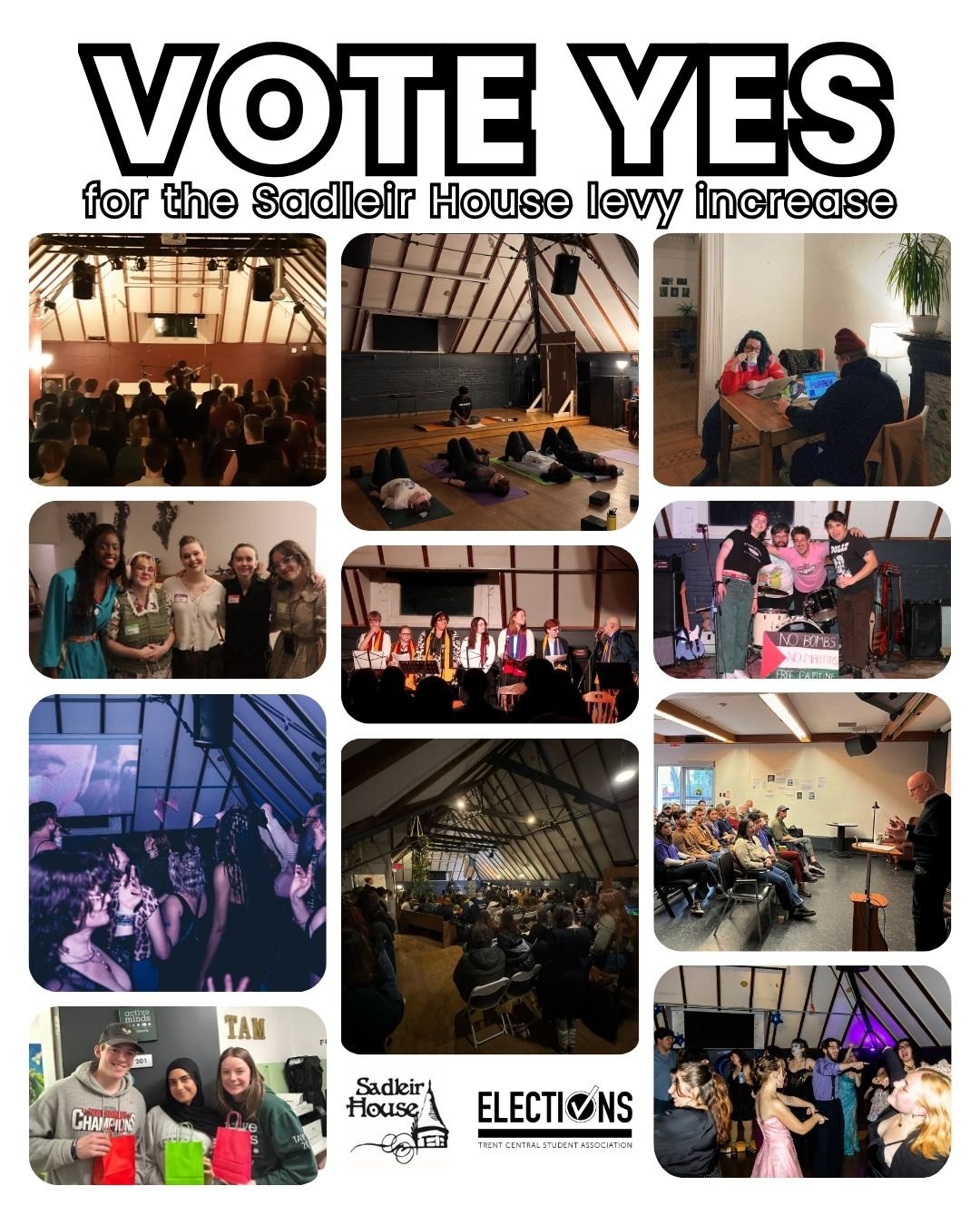 As you may already know, Sadleir House is looking to increase our levy fee to expand our operations and hours. Thanks to your support, we are now on the undergraduate student ballot in the upcoming TCSA election from March 13-20th!

Just last year we