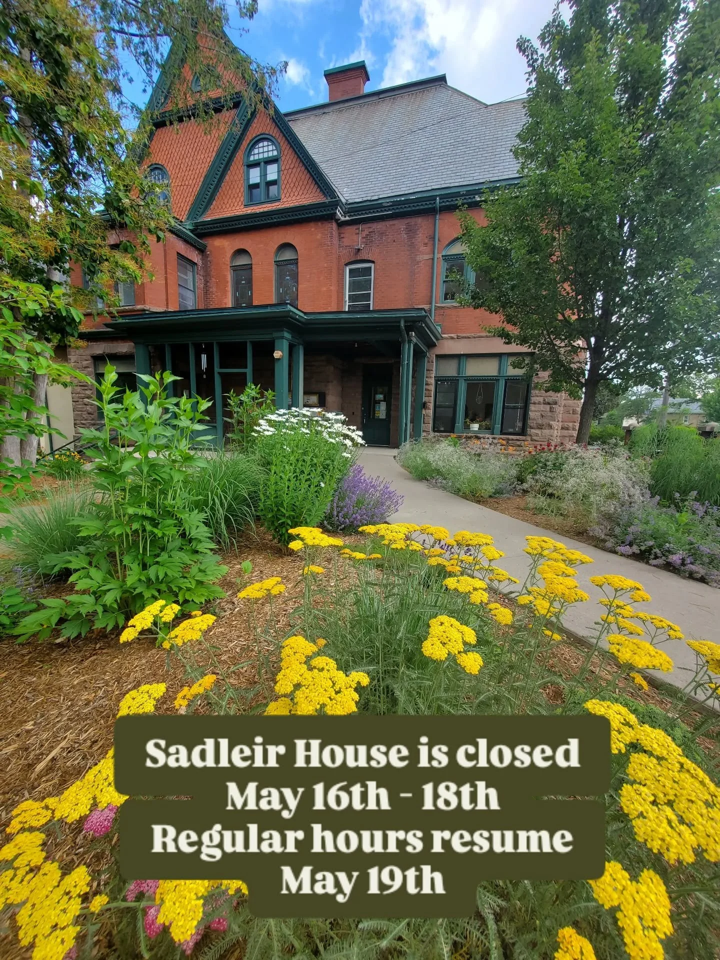 Sadleir House is closed
May 16th - 18th
Regular hours resume
May 19th