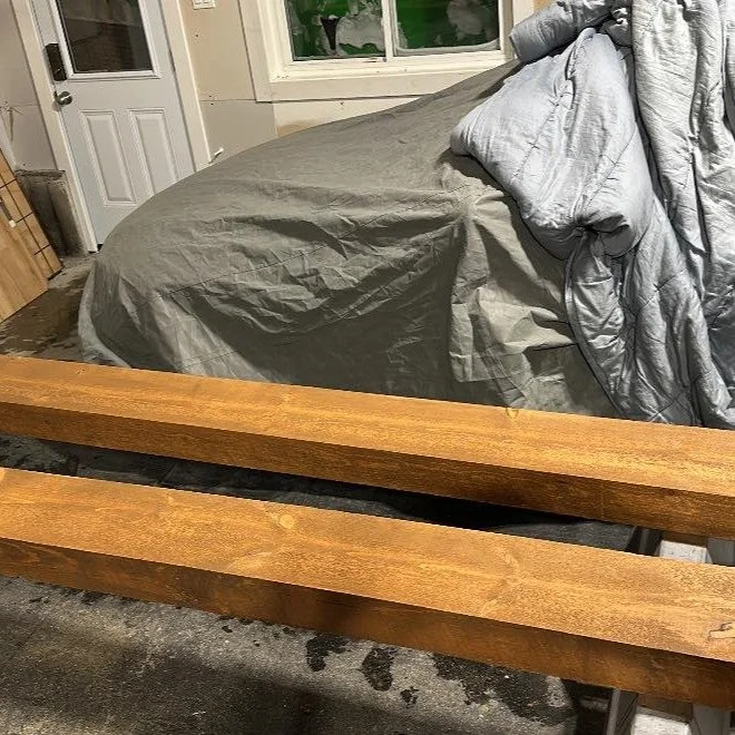 Staining beams for the final product of my client's project. Stay tuned for more pics.